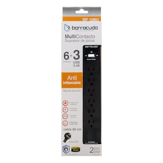 Foto 2 | Multicontacto Barracuda Sp106u Supresor De Picos 6c + 3 Usb