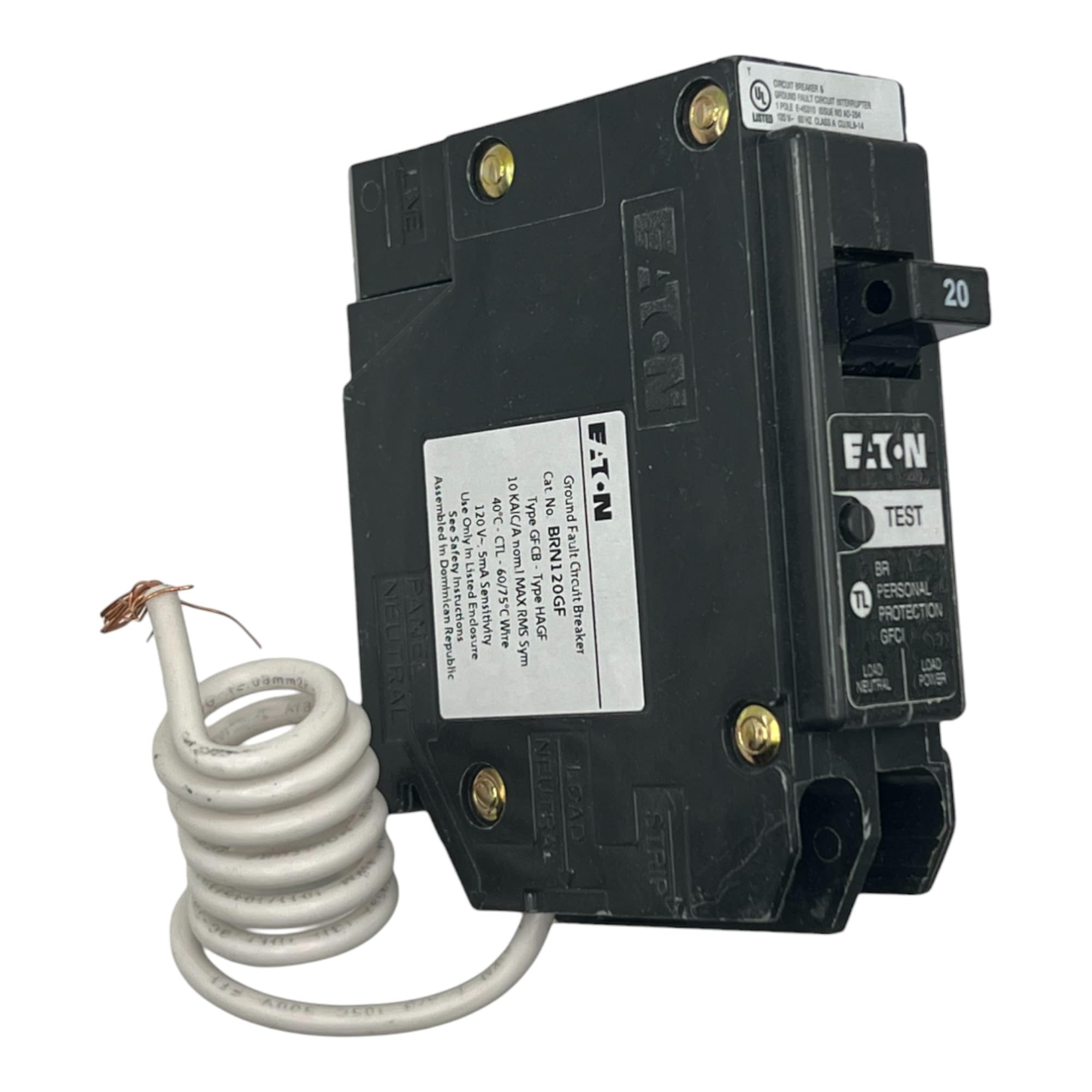 Foto 3 pulgar | Eaton Brn120gf Br Gfci, 5 Ma, 1 Polo, 10 Kmac, 20 A, Pigta - Venta Internacional.