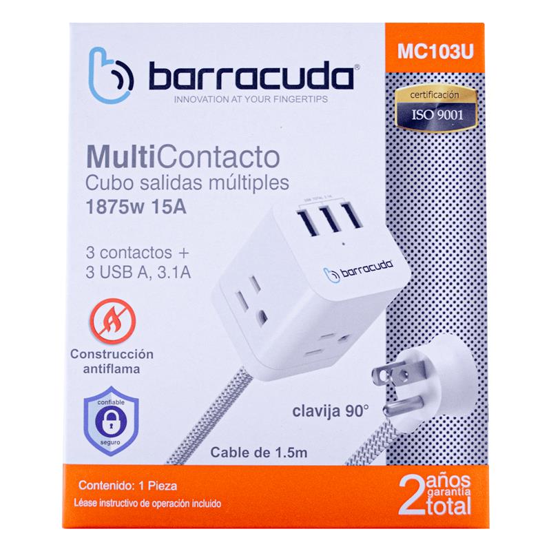 Foto 6 pulgar | Multicontacto Barracuda Mc103u Cubo 3 Contactos + 3 Usb A