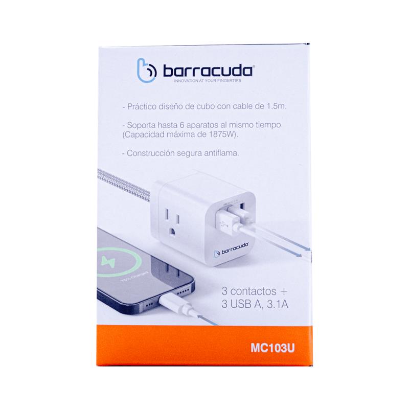 Foto 7 pulgar | Multicontacto Barracuda Mc103u Cubo 3 Contactos + 3 Usb A