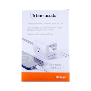 Foto 6 | Multicontacto Barracuda Mc103u Cubo 3 Contactos + 3 Usb A