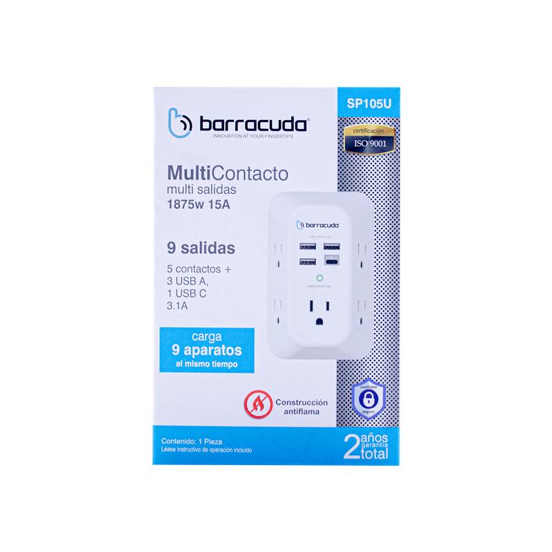 Foto 4 | Multicontacto Barracuda Sp105u 5 Contactos, 3 Usb A, 1 Usb C
