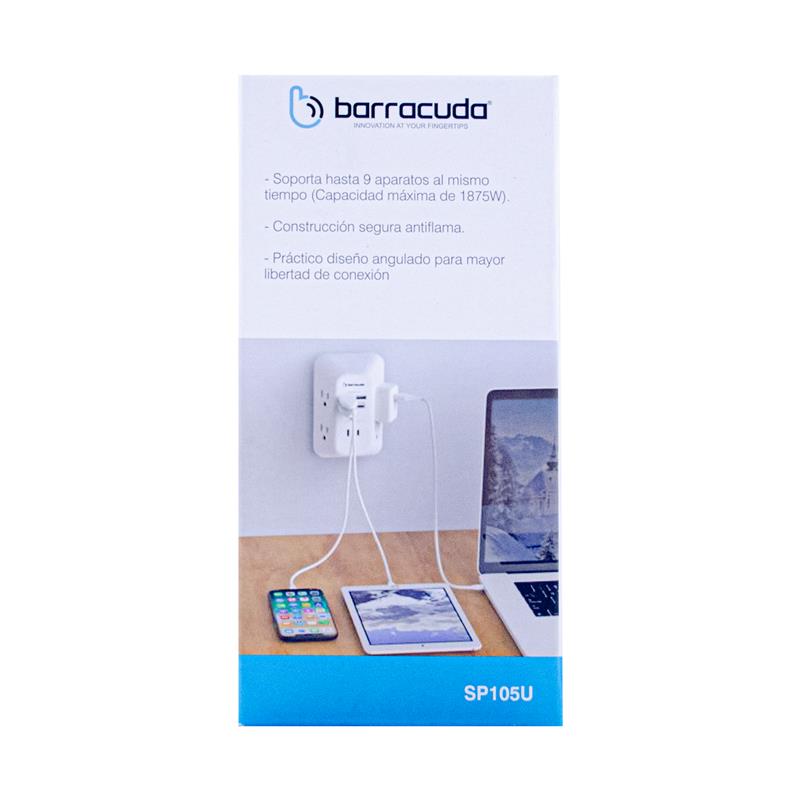 Foto 6 pulgar | Multicontacto Barracuda Sp105u 5 Contactos, 3 Usb A, 1 Usb C