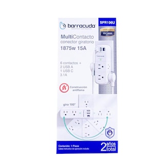 Foto 3 | Multicontacto Barracuda Spr106u, 6 Tomas, 2 Usb A, 1 Usb C 3