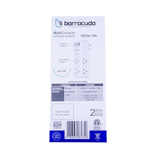 Foto 5 | Multicontacto Barracuda Spr106u, 6 Tomas, 2 Usb A, 1 Usb C 3