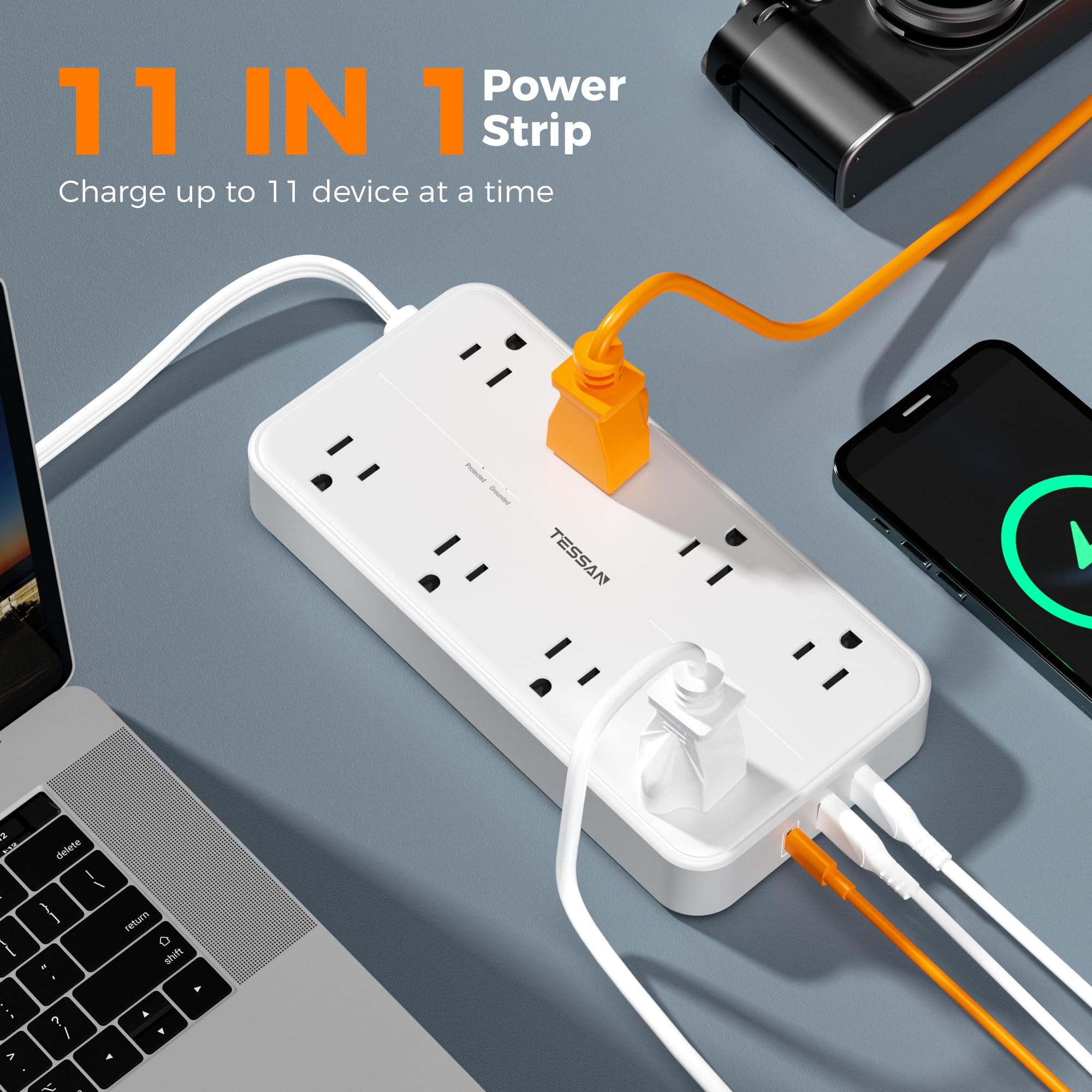 Foto 3 pulgar | Power Strip Tessan Con 8 Salidas Y 3 Puertos Usb, Protección Contra Sobretensiones - Venta Internacional.