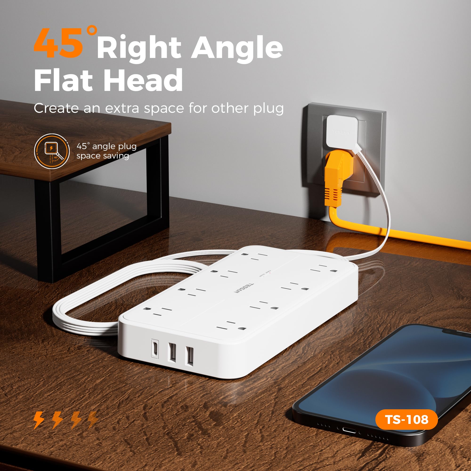 Foto 4 pulgar | Power Strip Tessan Con 8 Salidas Y 3 Puertos Usb, Protección Contra Sobretensiones - Venta Internacional.