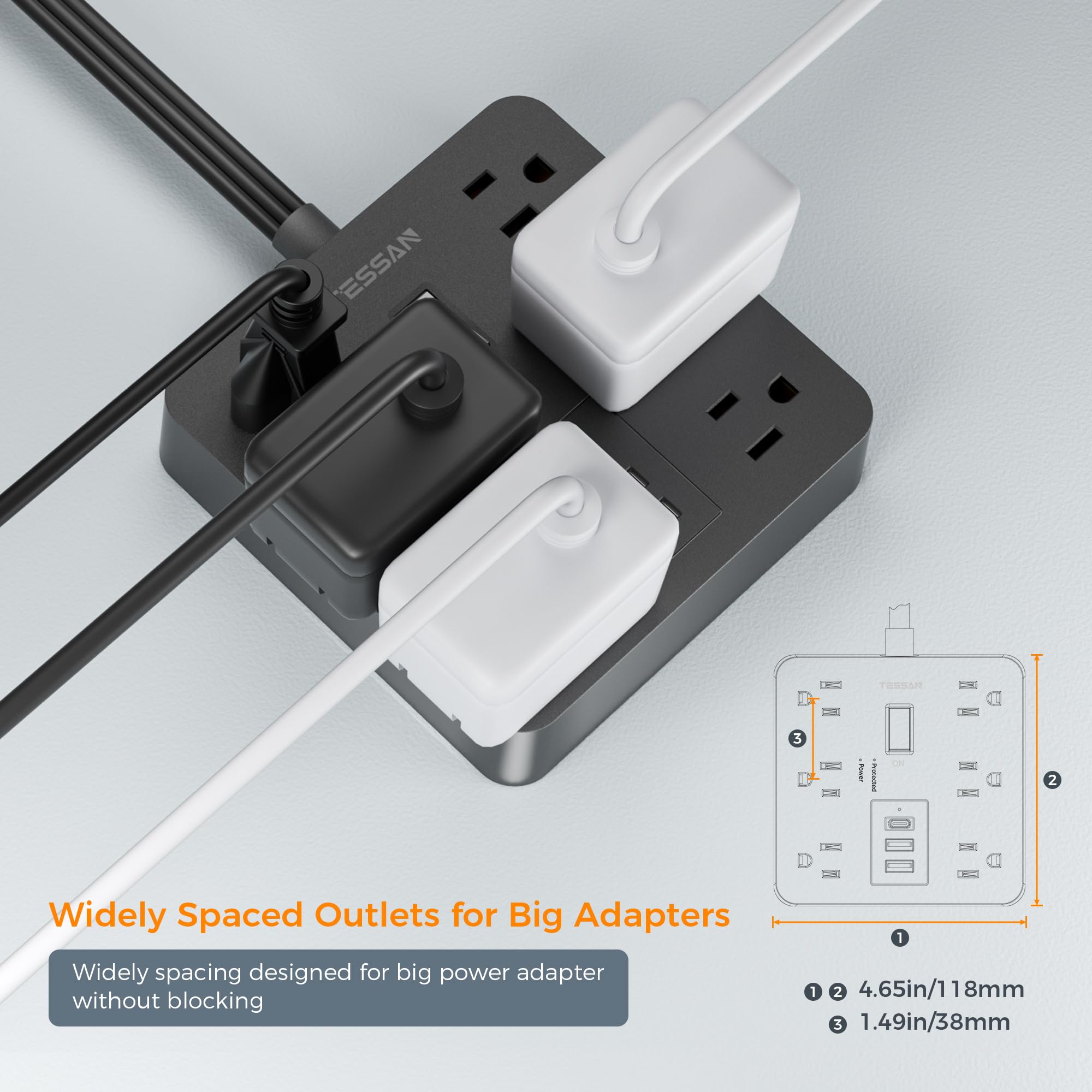 Foto 3 pulgar | Protector Contra Sobretensiones Tessan, 6 Salidas, 3 Usb (1 Usb C) - Venta Internacional.