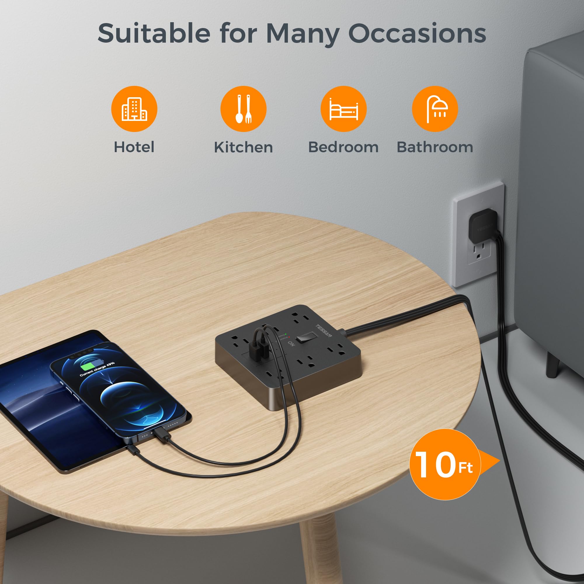 Foto 4 pulgar | Protector Contra Sobretensiones Tessan, 6 Salidas, 3 Usb (1 Usb C) - Venta Internacional.
