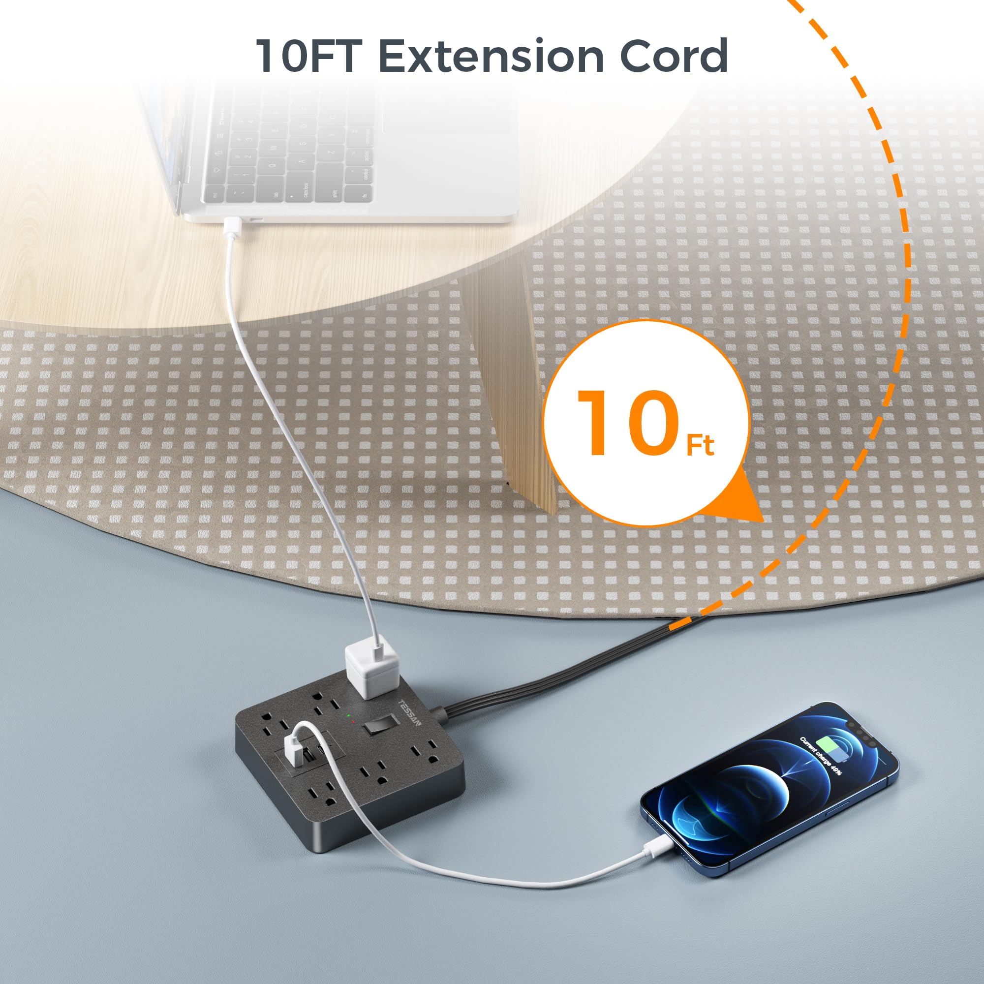 Foto 4 | Protector Contra Sobretensiones Tessan, 6 Salidas, 3 Usb (1 Usb C) - Venta Internacional.
