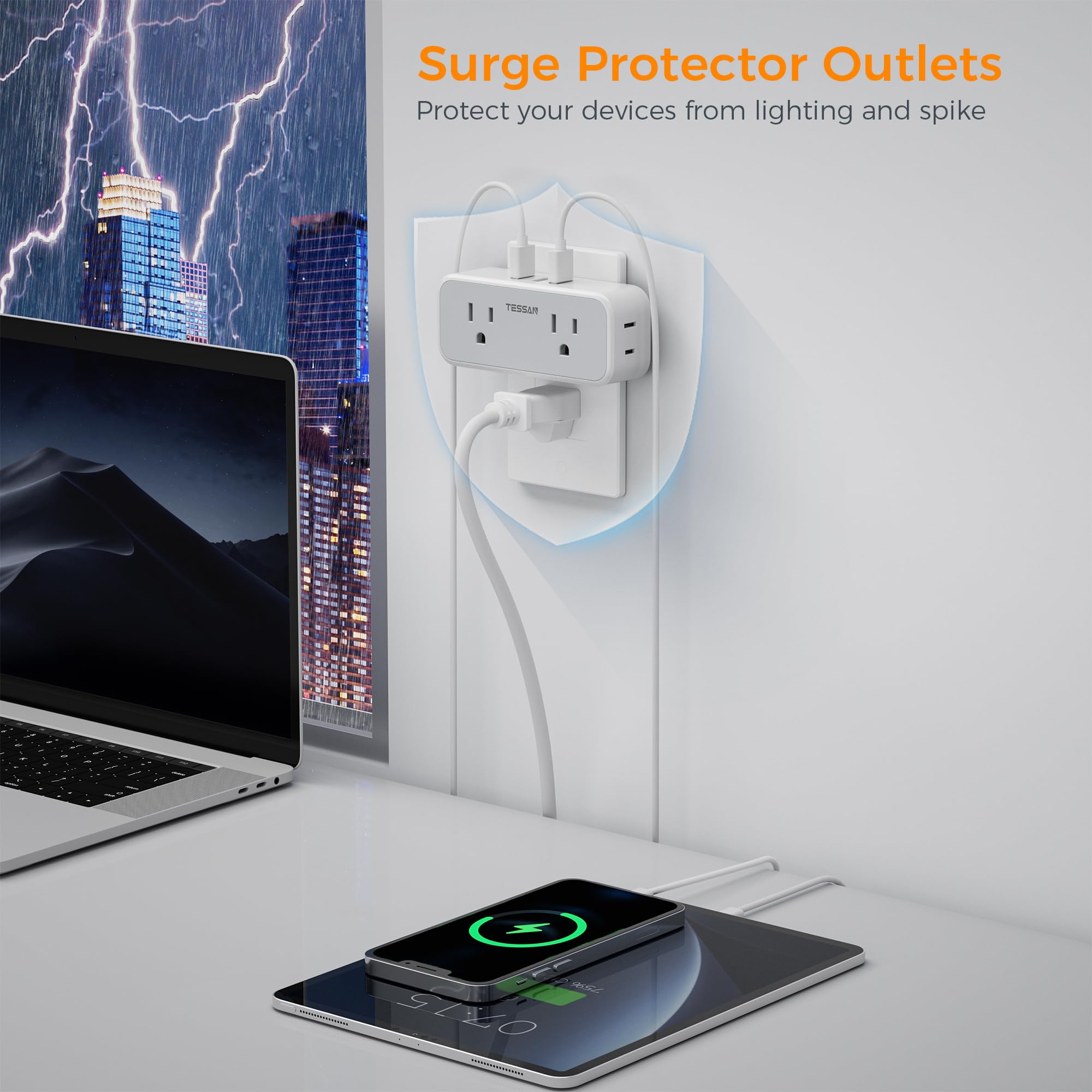 Foto 6 pulgar | Extensor De Enchufe Con Protector Contra Sobretensiones Tessan 7 En 1 Con 4 Salidas, 3 Usb - Venta Internacional.