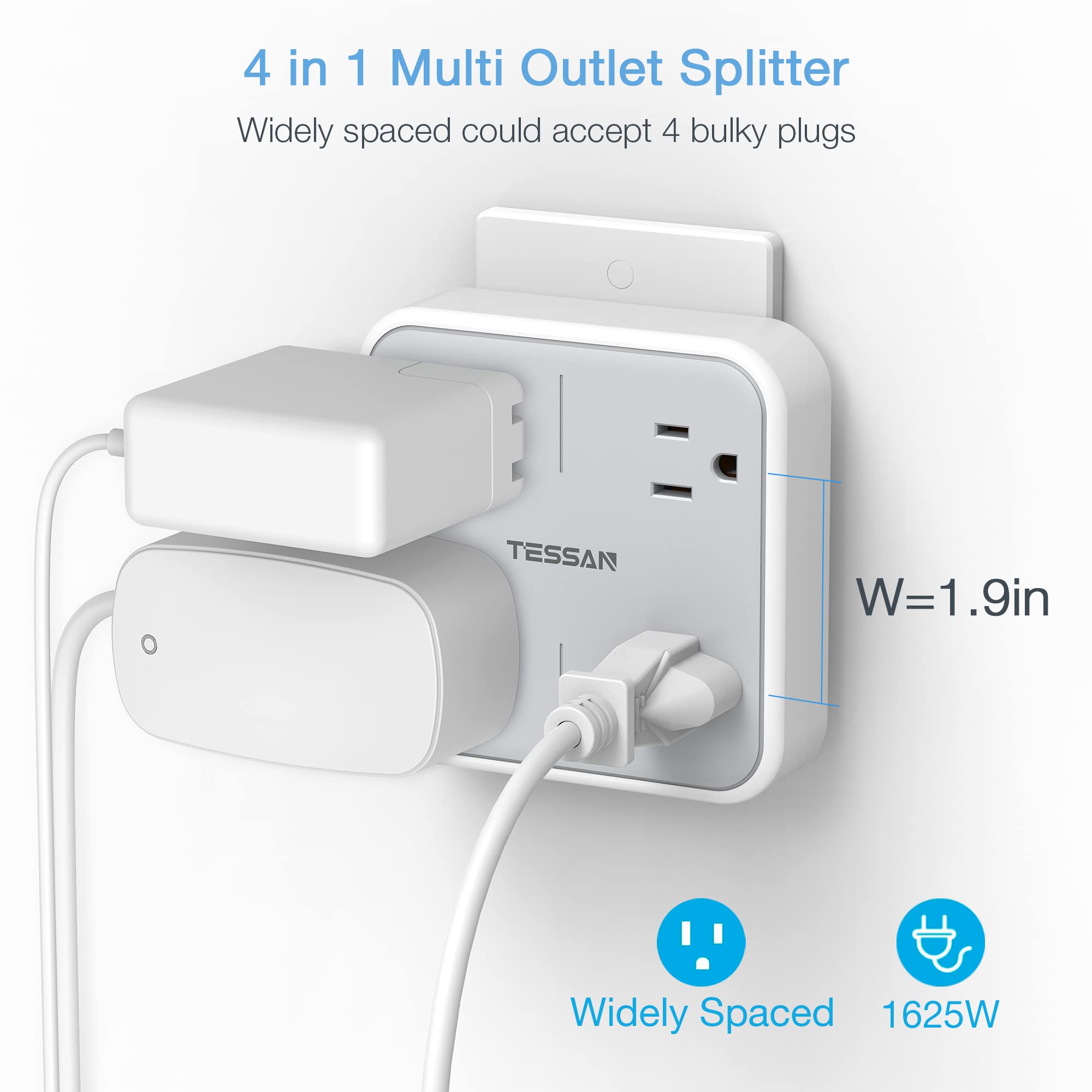 Foto 3 pulgar | Divisor De Enchufe Múltiple Tessan Con 4 Salidas 125v 13a 1625w - Venta Internacional.