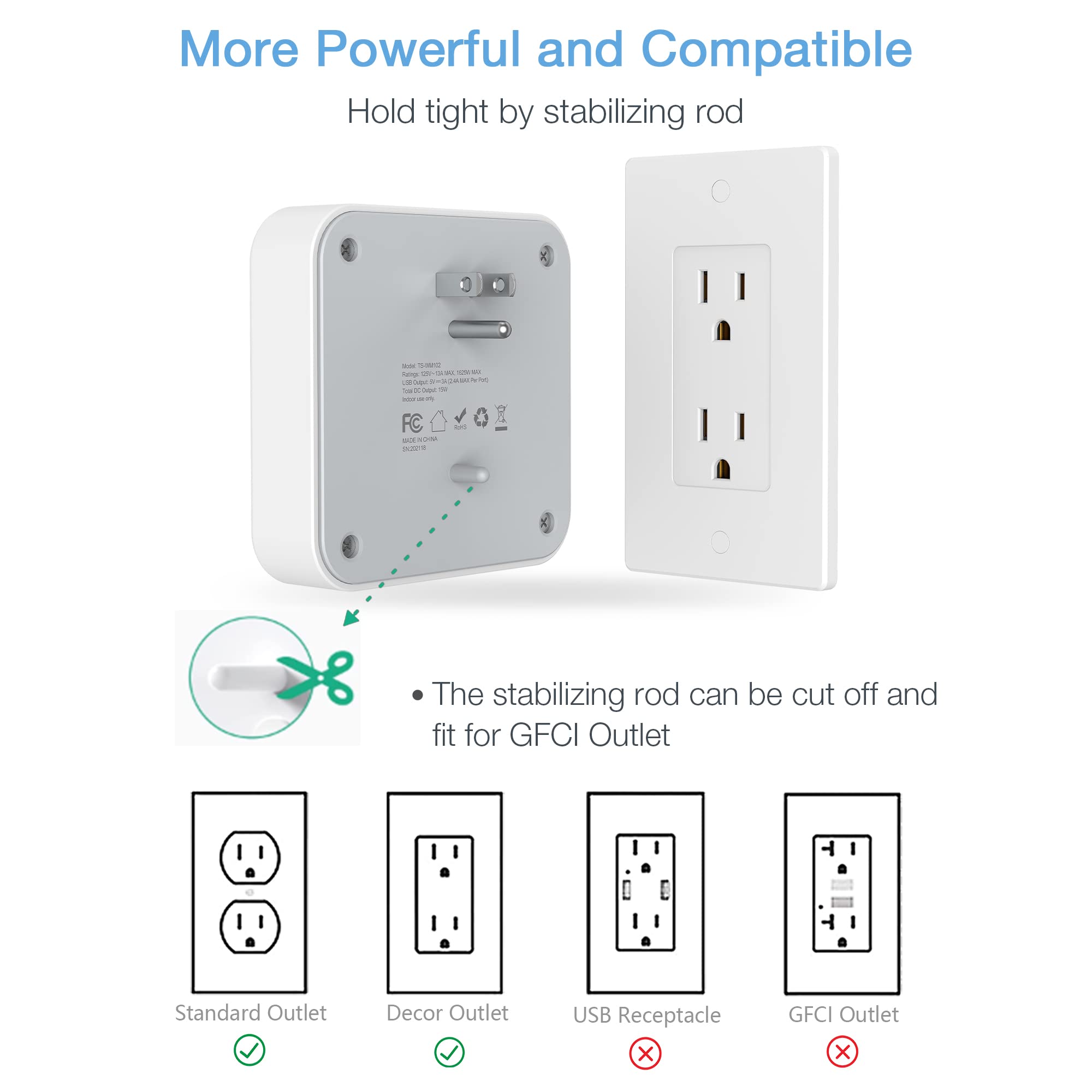 Foto 4 pulgar | Divisor De Enchufe Múltiple Tessan Con 4 Salidas 125v 13a 1625w - Venta Internacional.