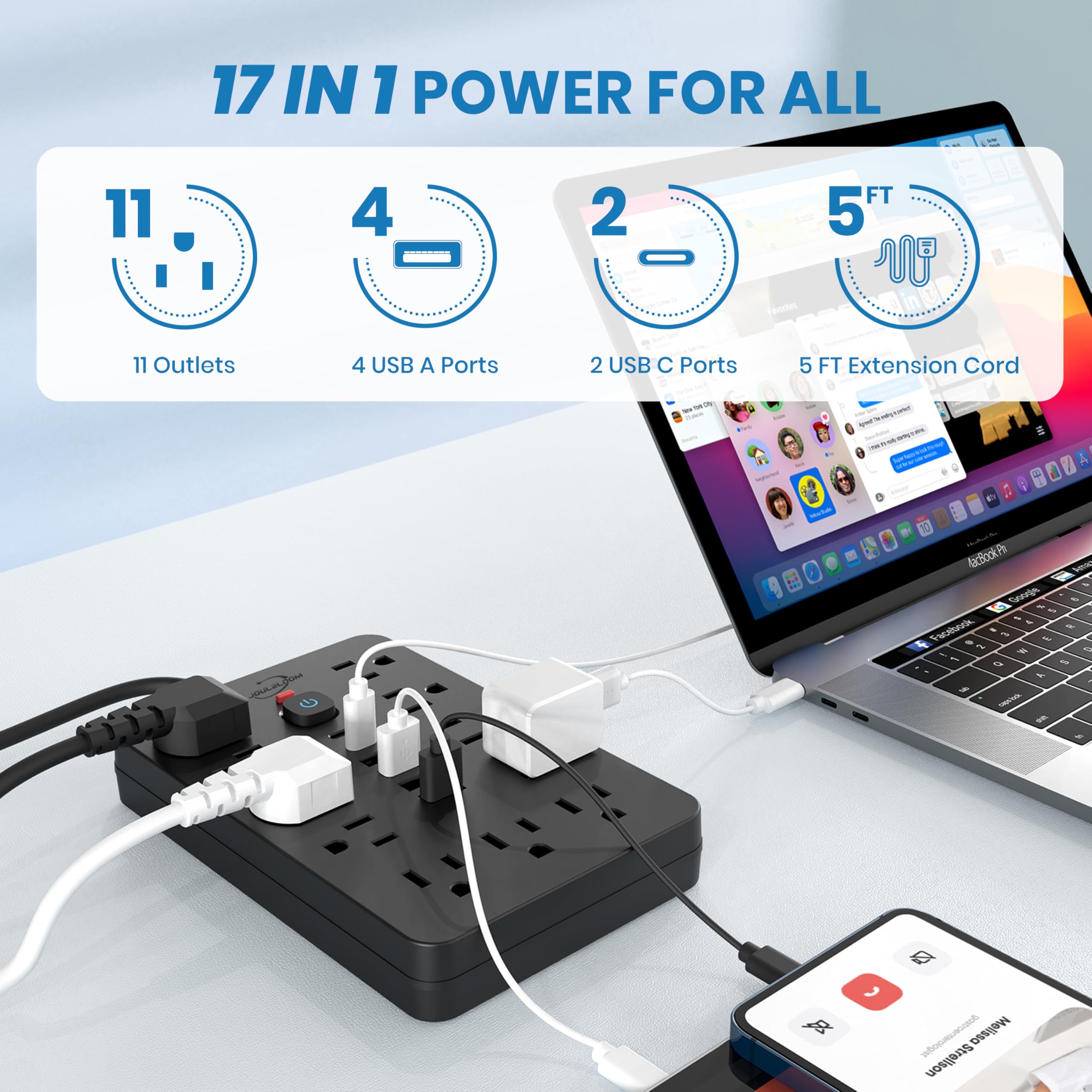 Foto 3 pulgar | Protector Contra Sobretensiones Power Strip Jouleloom, 11 Salidas, 4 Usb, 2 Usb C - Venta Internacional.