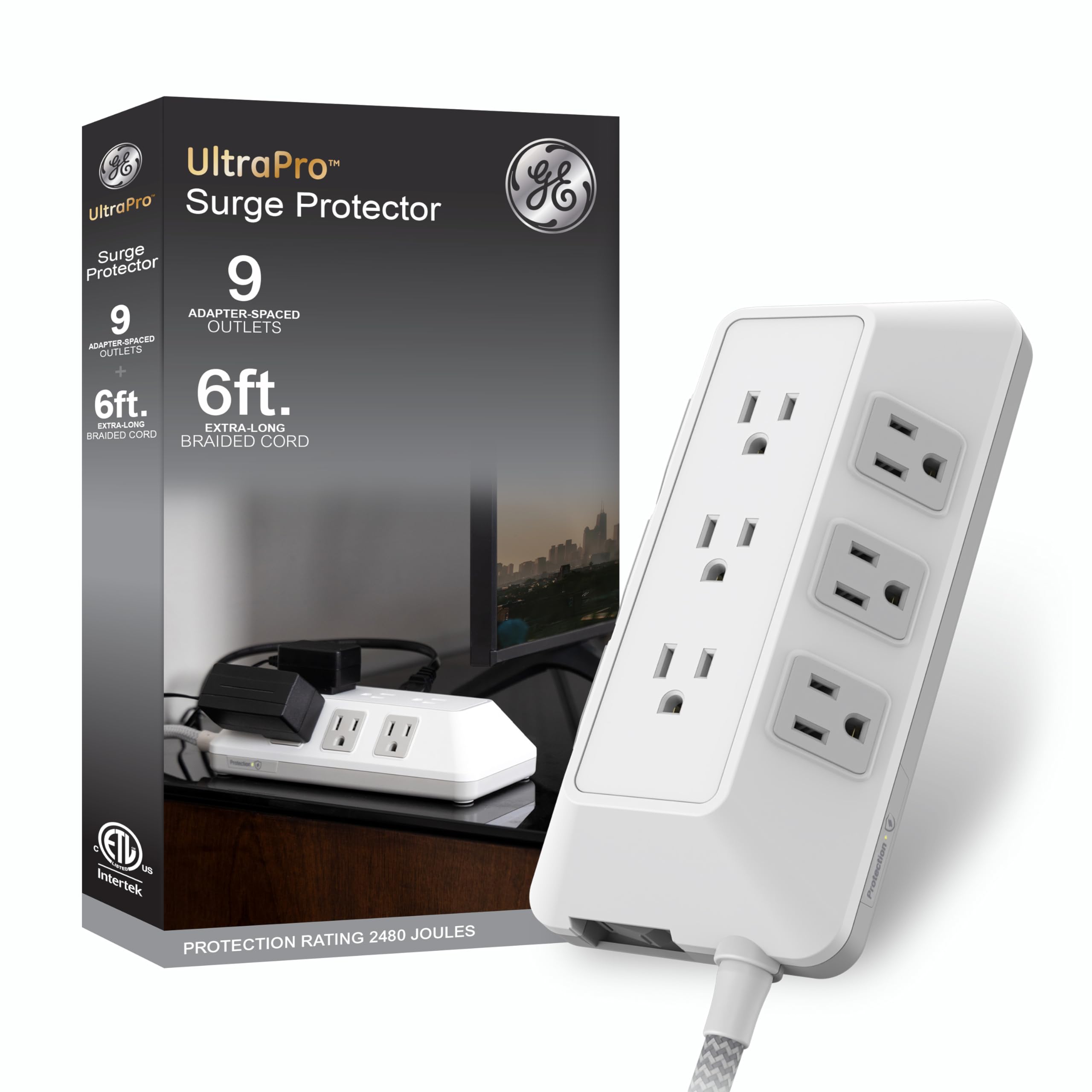 Protector Contra Sobretensiones Ge Ultrapro 2480j De 9 Salidas Con Cable De 1,8 M, Color Blanco - Venta Internacional.