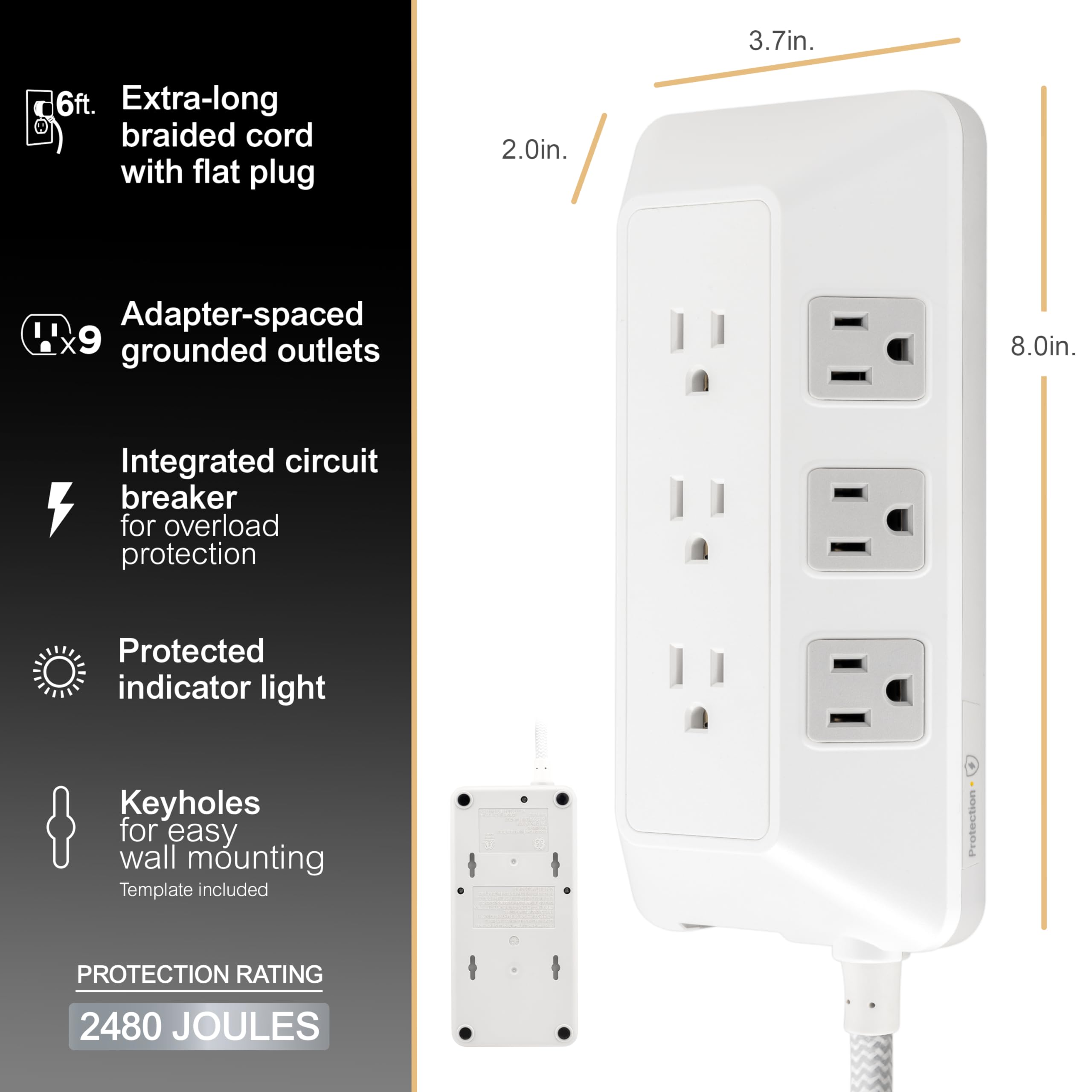Foto 4 | Protector Contra Sobretensiones Ge Ultrapro 2480j De 9 Salidas Con Cable De 1,8 M, Color Blanco - Venta Internacional.