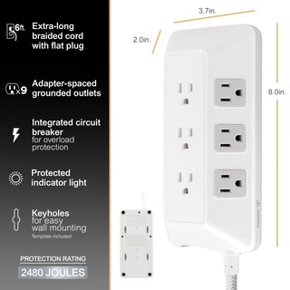 Foto 4 | Protector Contra Sobretensiones Ge Ultrapro 2480j De 9 Salidas Con Cable De 1,8 M, Color Blanco - Venta Internacional.