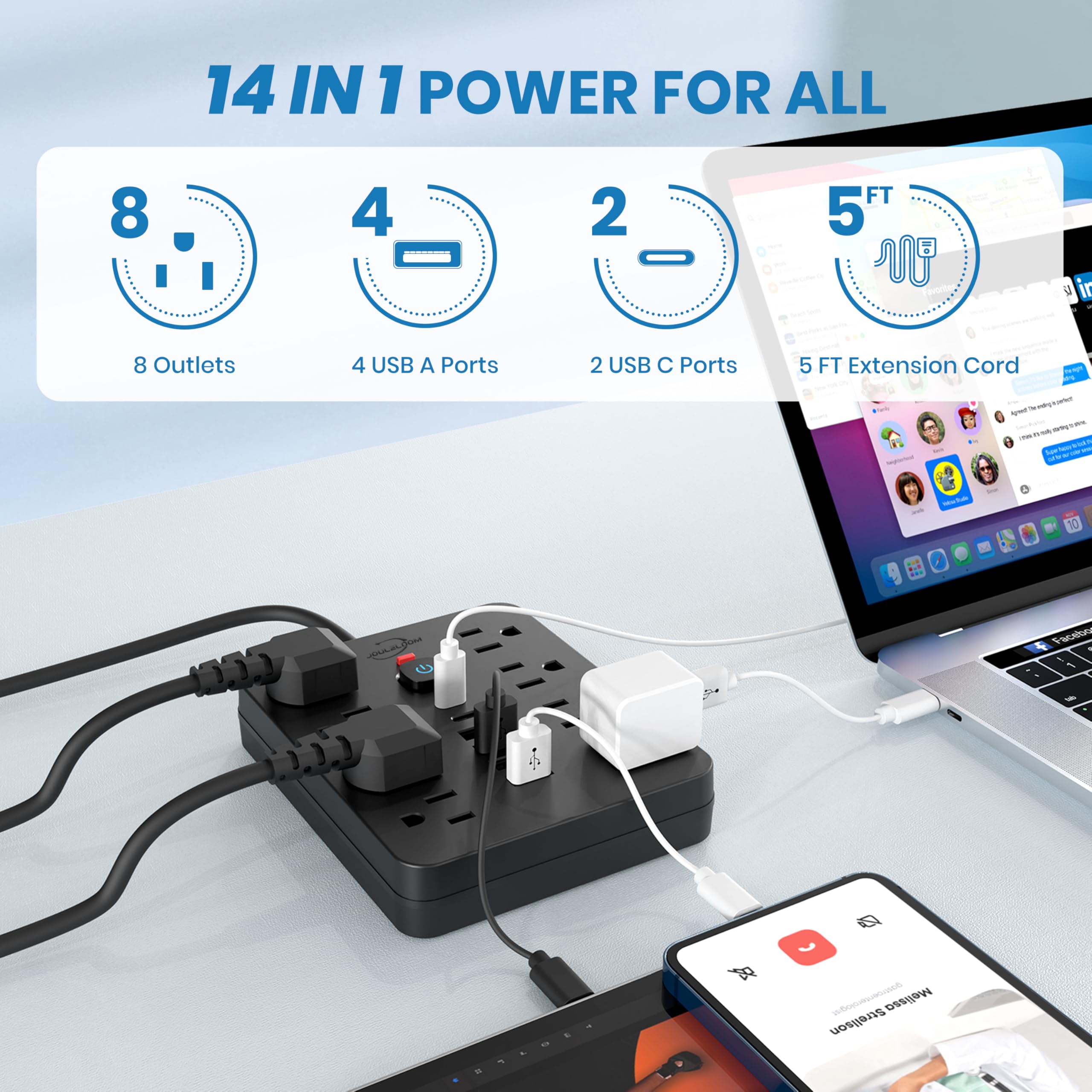 Foto 3 pulgar | Protector Contra Sobretensiones Power Strip Jouleloom, 8 Salidas, 4 Usb, 2 Usb C - Venta Internacional.