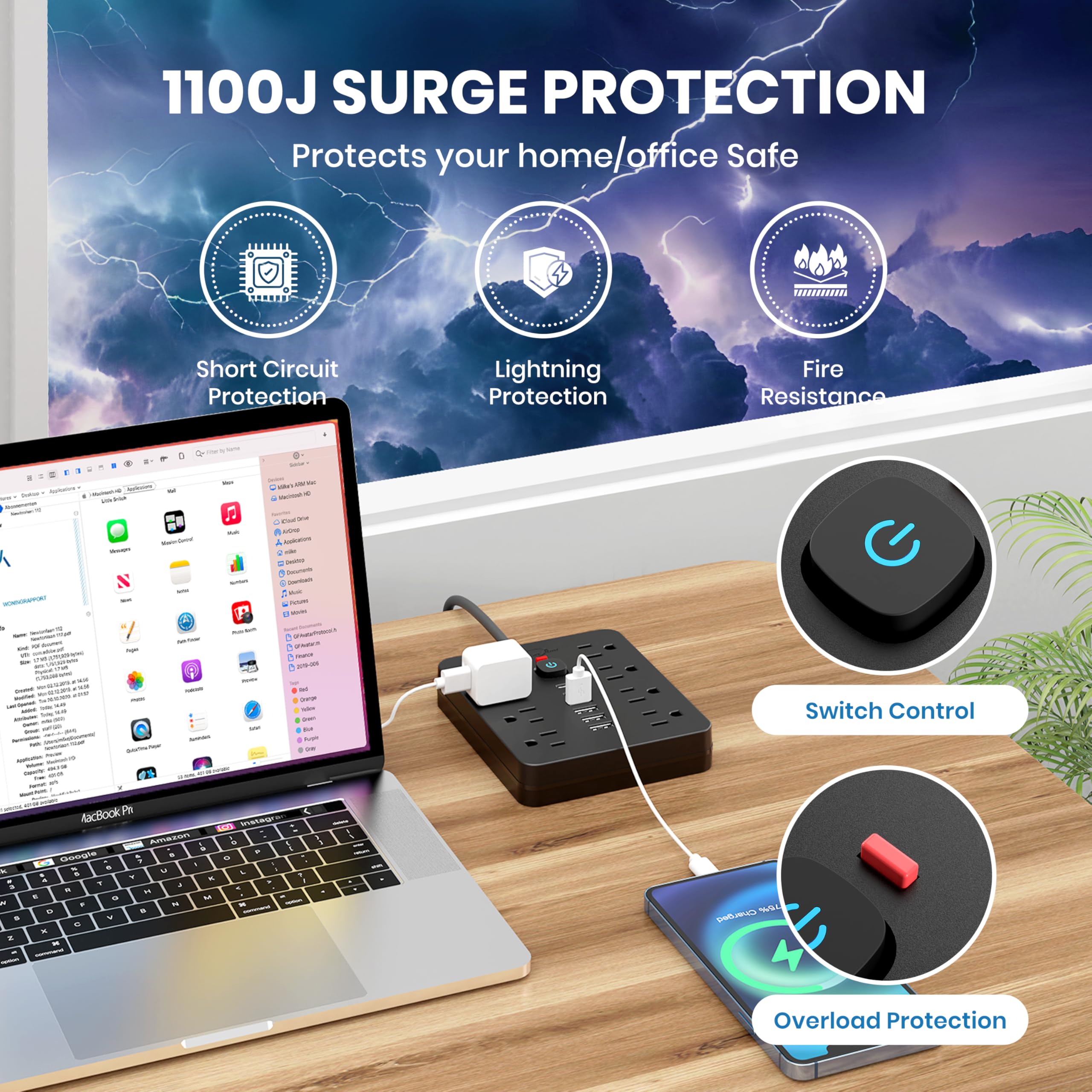 Foto 6 pulgar | Protector Contra Sobretensiones Power Strip Jouleloom, 8 Salidas, 4 Usb, 2 Usb C - Venta Internacional.