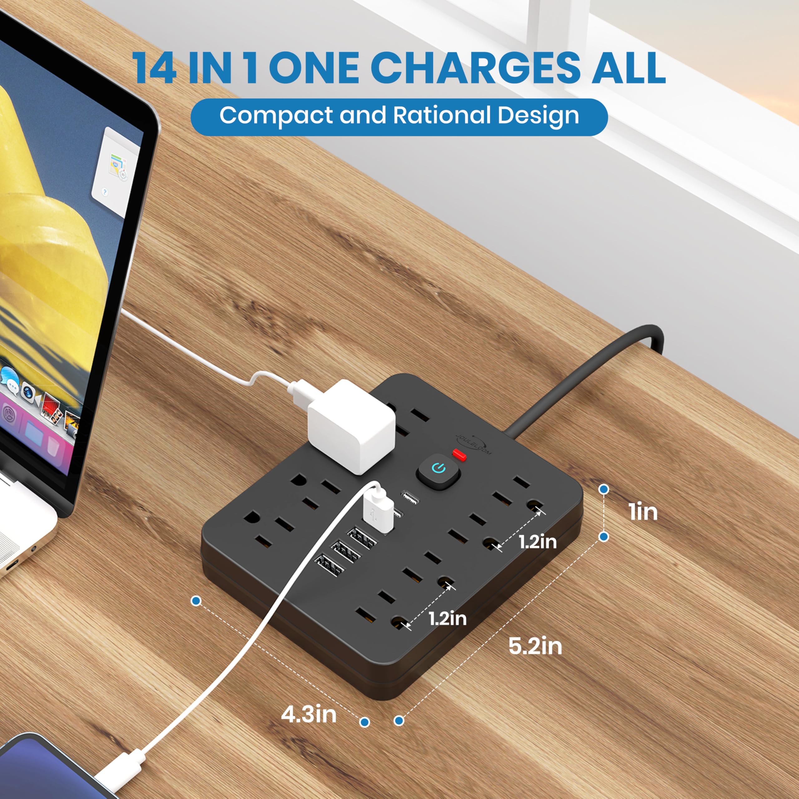 Foto 6 | Protector Contra Sobretensiones Power Strip Jouleloom, 8 Salidas, 4 Usb, 2 Usb C - Venta Internacional.