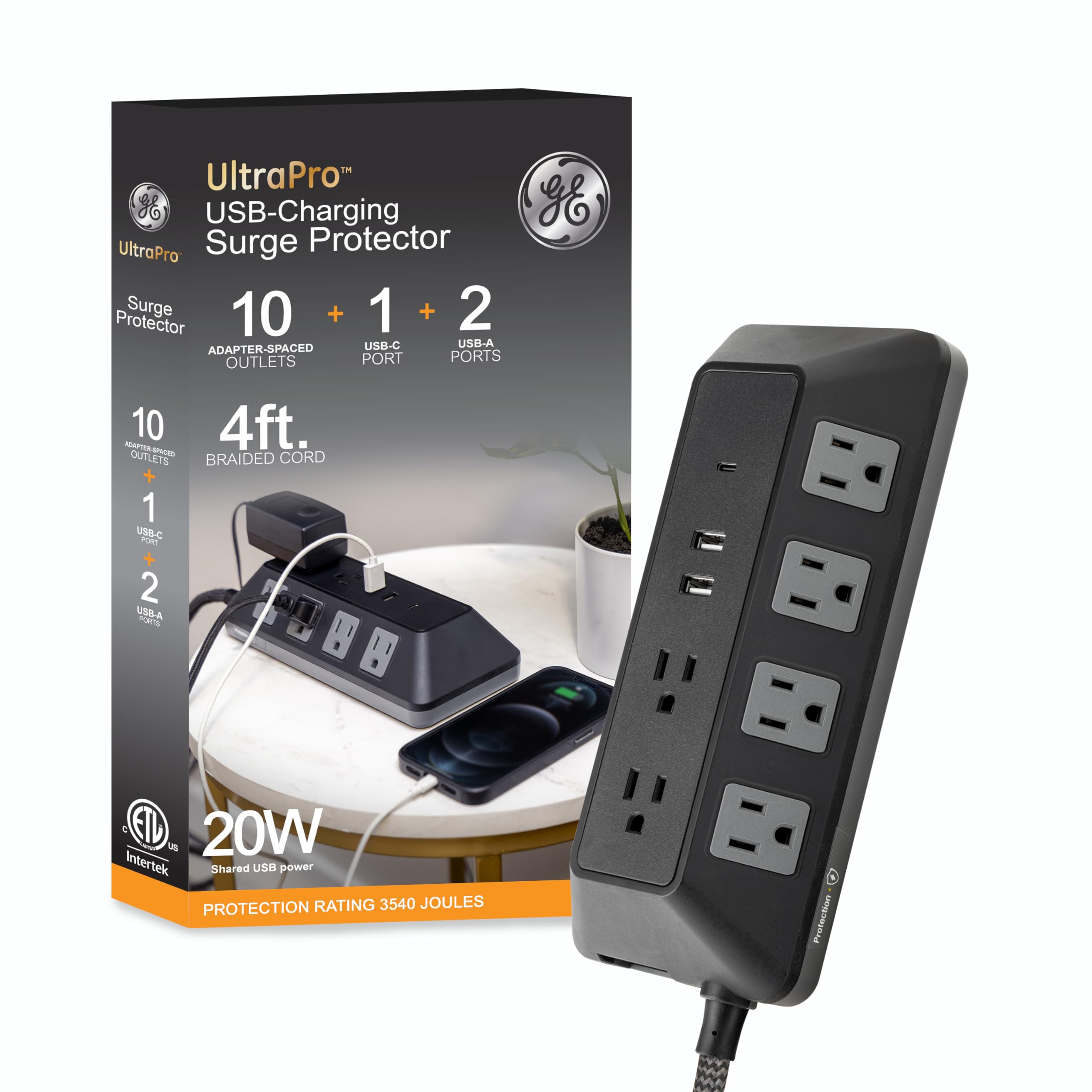 Protector Contra Sobretensiones Ge Ultrapro 3540j De 10 Salidas Con Puertos Usb - Venta Internacional.