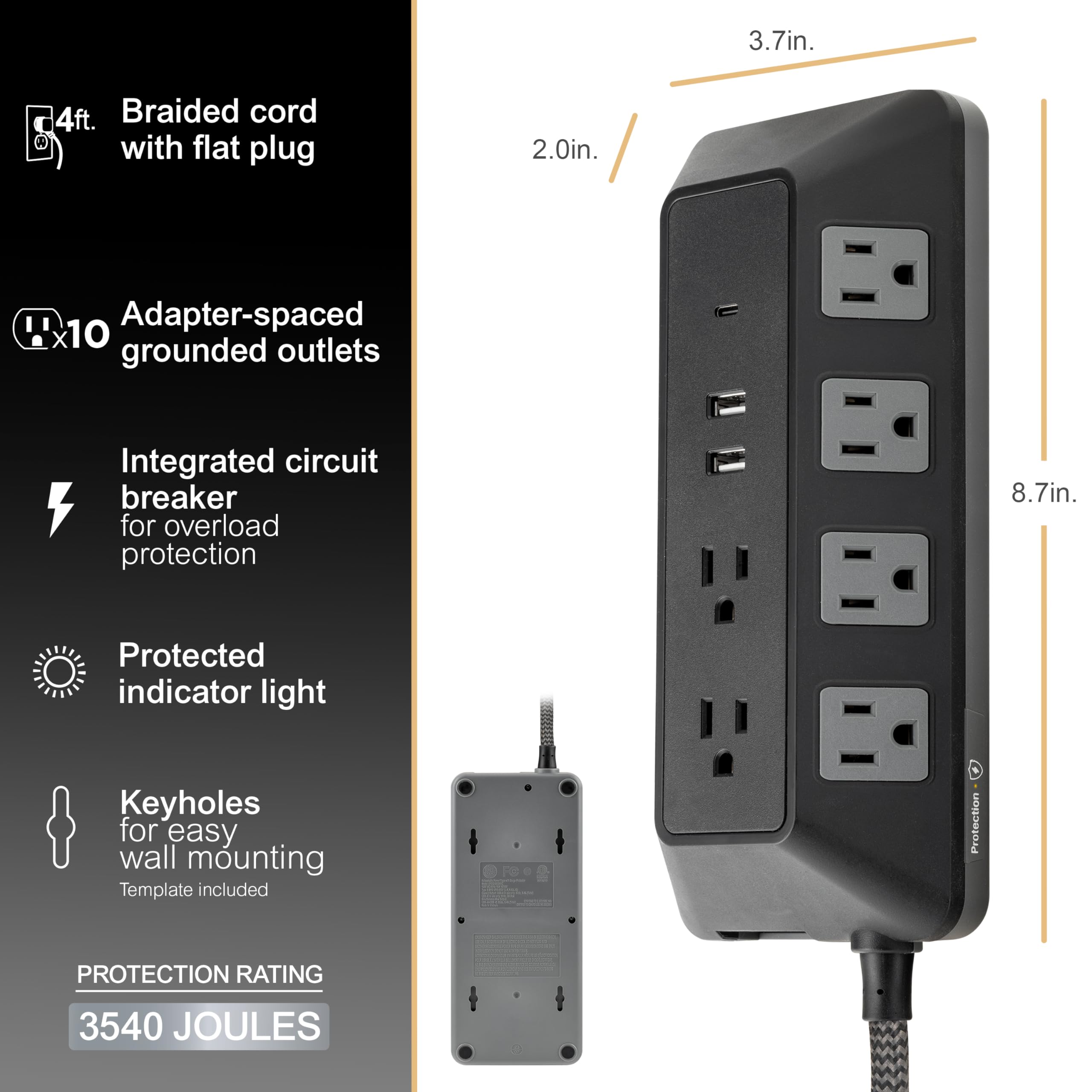 Foto 5 pulgar | Protector Contra Sobretensiones Ge Ultrapro 3540j De 10 Salidas Con Puertos Usb - Venta Internacional.