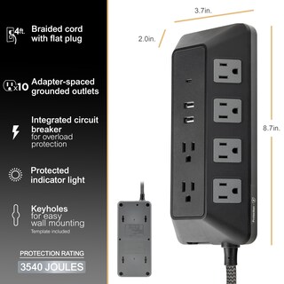 Foto 4 | Protector Contra Sobretensiones Ge Ultrapro 3540j De 10 Salidas Con Puertos Usb - Venta Internacional.