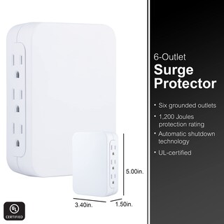 Foto 2 | Protector Contra Sobretensiones Ge Pro, 6 Salidas, 1200 Julios, Color Blanco - Venta Internacional.
