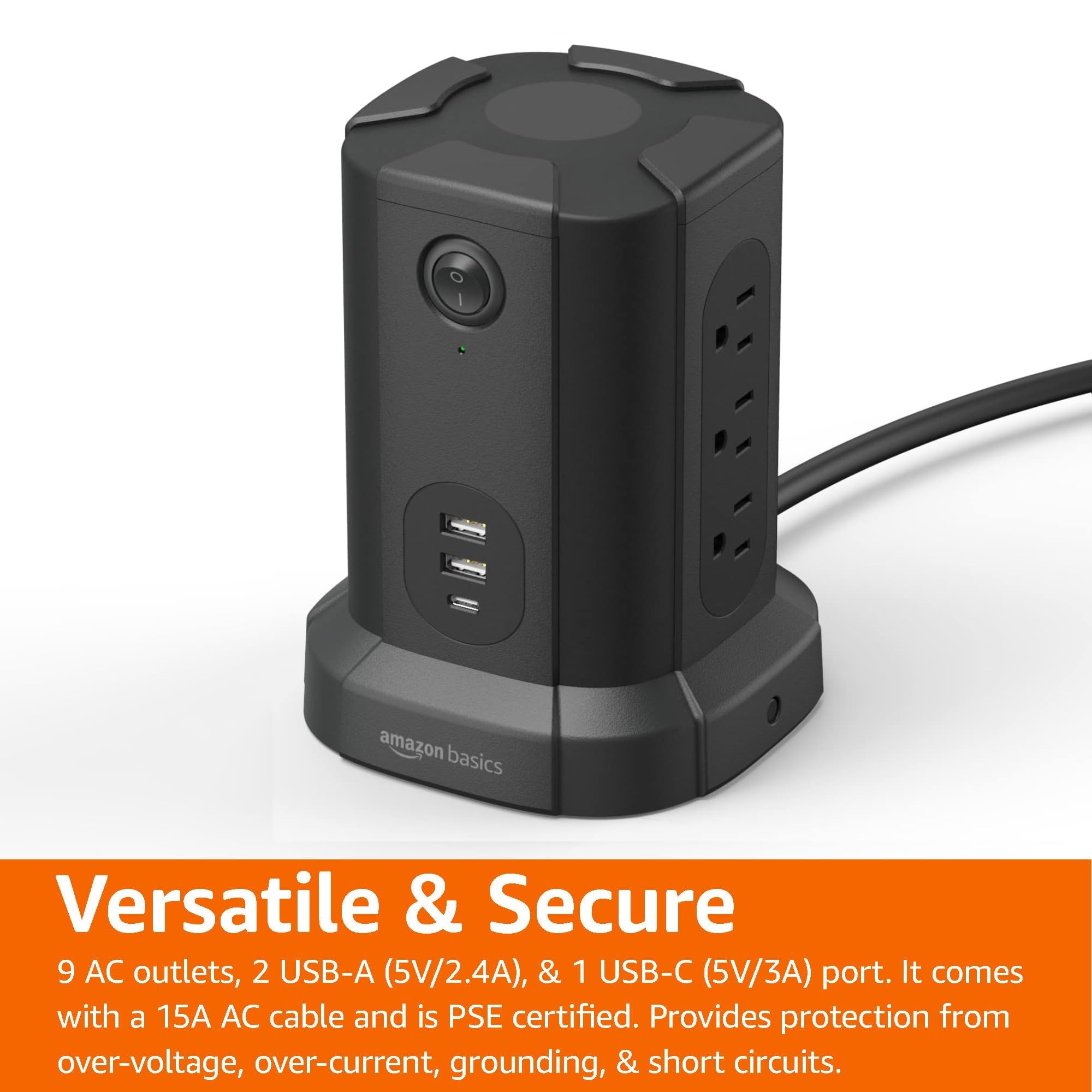 Foto 3 pulgar | Protector Contra Sobretensiones Power Strip Tower Amazon Basics De 9 Enchufes - Venta Internacional.