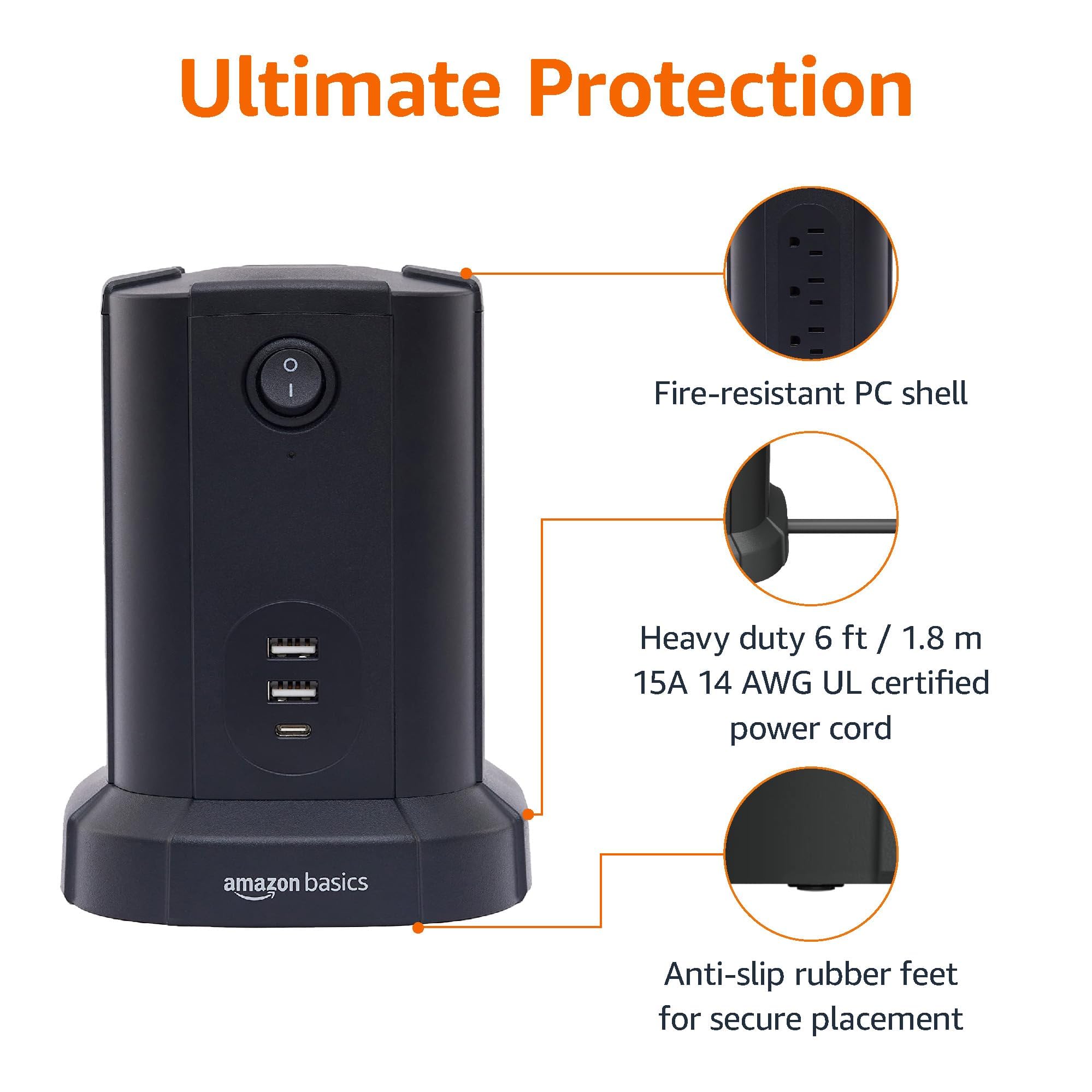 Foto 4 pulgar | Protector Contra Sobretensiones Power Strip Tower Amazon Basics De 9 Enchufes - Venta Internacional.