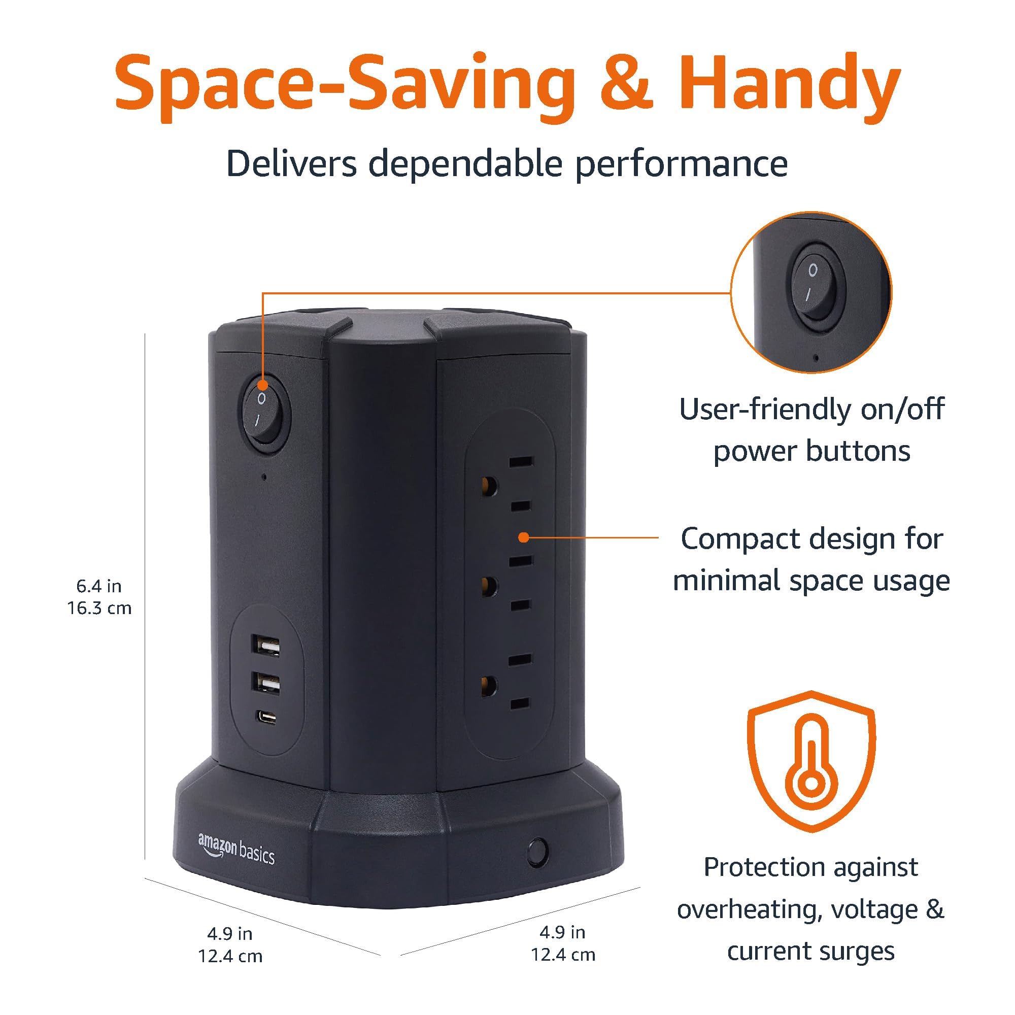 Foto 5 pulgar | Protector Contra Sobretensiones Power Strip Tower Amazon Basics De 9 Enchufes - Venta Internacional.