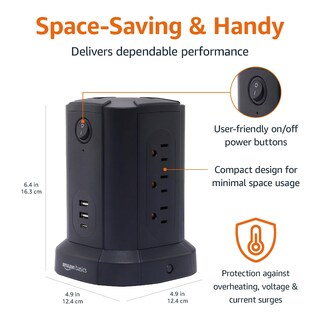 Foto 4 | Protector Contra Sobretensiones Power Strip Tower Amazon Basics De 9 Enchufes - Venta Internacional.