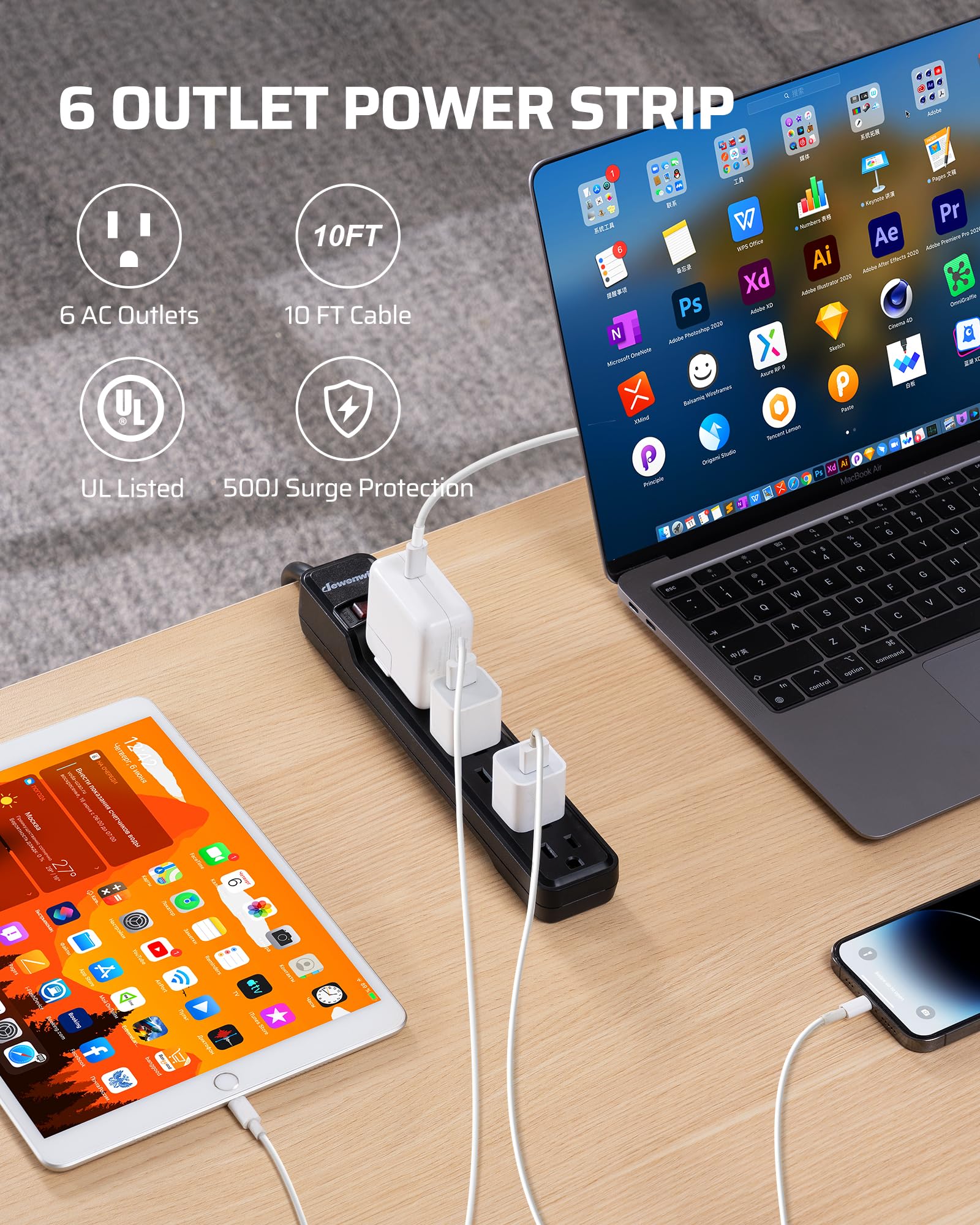 Foto 3 pulgar | Protector Contra Sobretensiones Power Strip Dewenwils, 6 Salidas, 500j, 15 A - Venta Internacional.