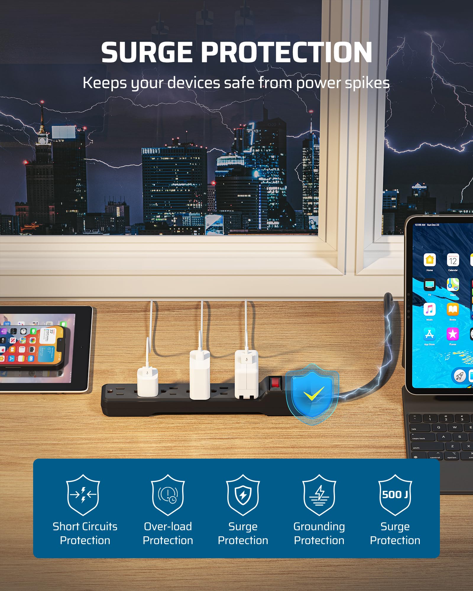Foto 5 pulgar | Protector Contra Sobretensiones Power Strip Dewenwils, 6 Salidas, 500j, 15 A - Venta Internacional.