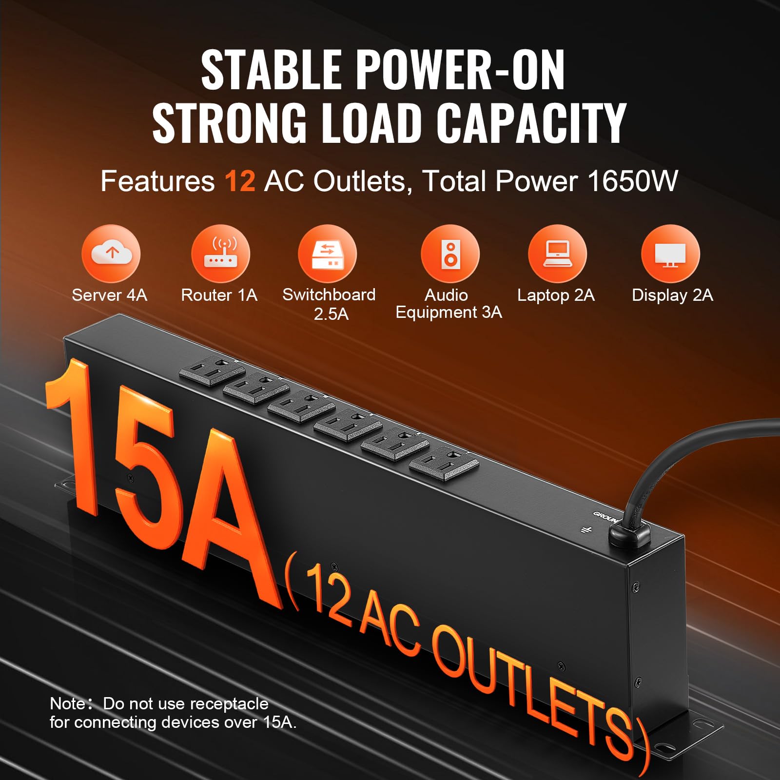 Foto 3 | Power Strip Vevor, 12 Salidas, Horizontal, 1u, Montaje En Rack, Pdu, 15 A - Venta Internacional.