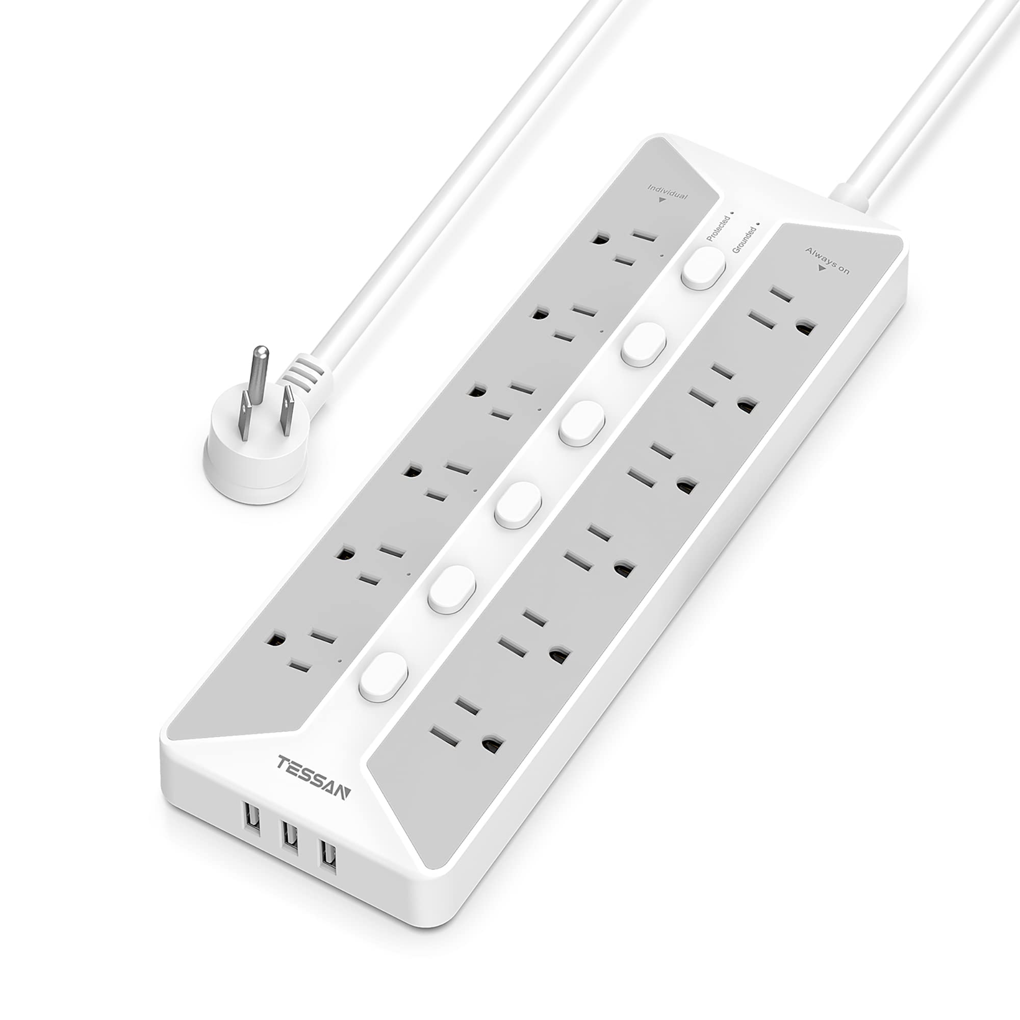 Power Strip Tessan De 12 Salidas, 3 Puertos Usb De 6 Pies Con Protector Contra Sobretensiones - Venta Internacional.