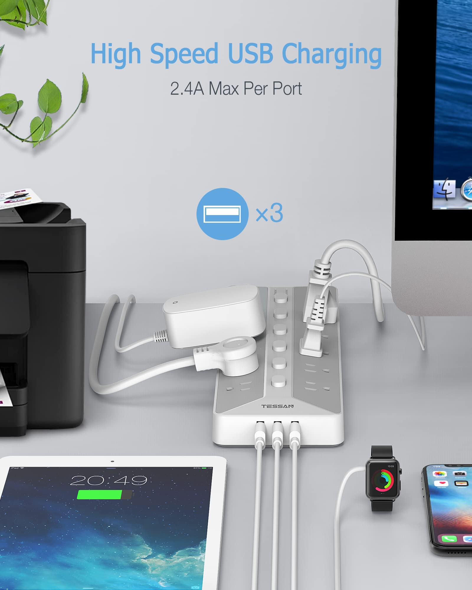 Foto 4 pulgar | Power Strip Tessan De 12 Salidas, 3 Puertos Usb De 6 Pies Con Protector Contra Sobretensiones - Venta Internacional.