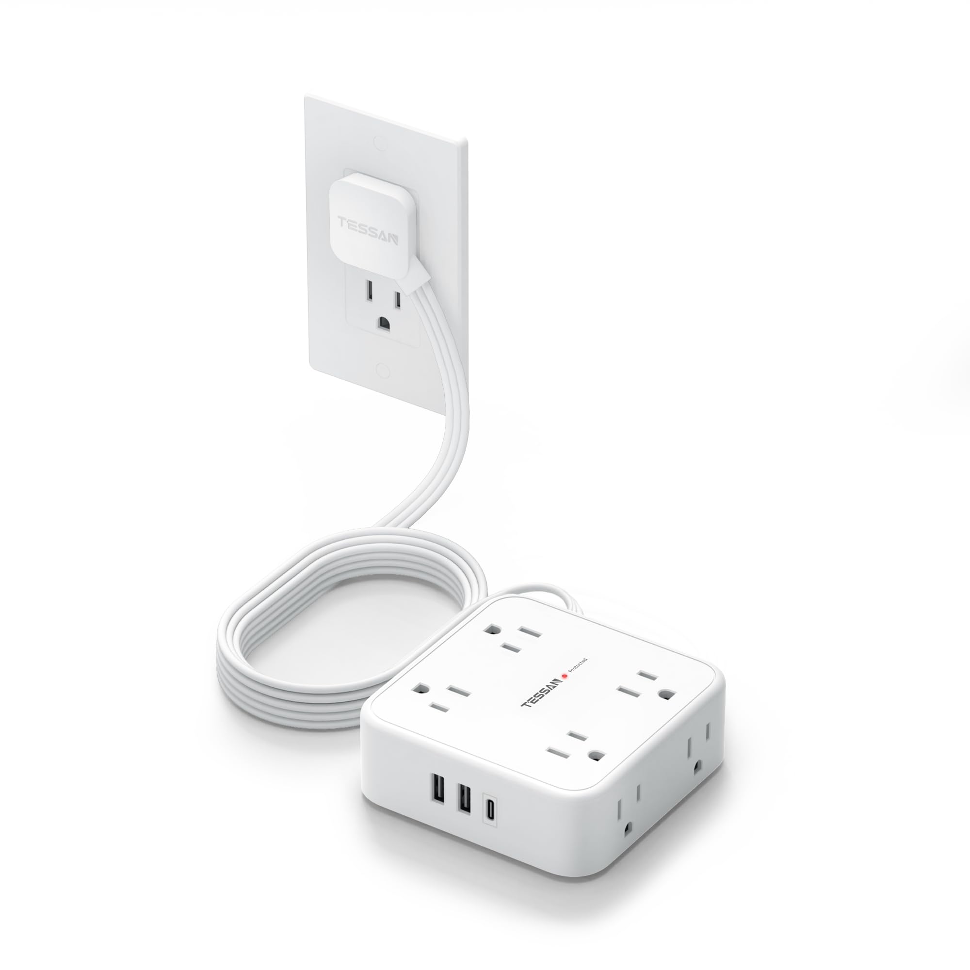 Cable De Extensión Plano Tessan, Protector Contra Sobretensiones, Regleta De Alimentación De 5 Pies - Venta Internac