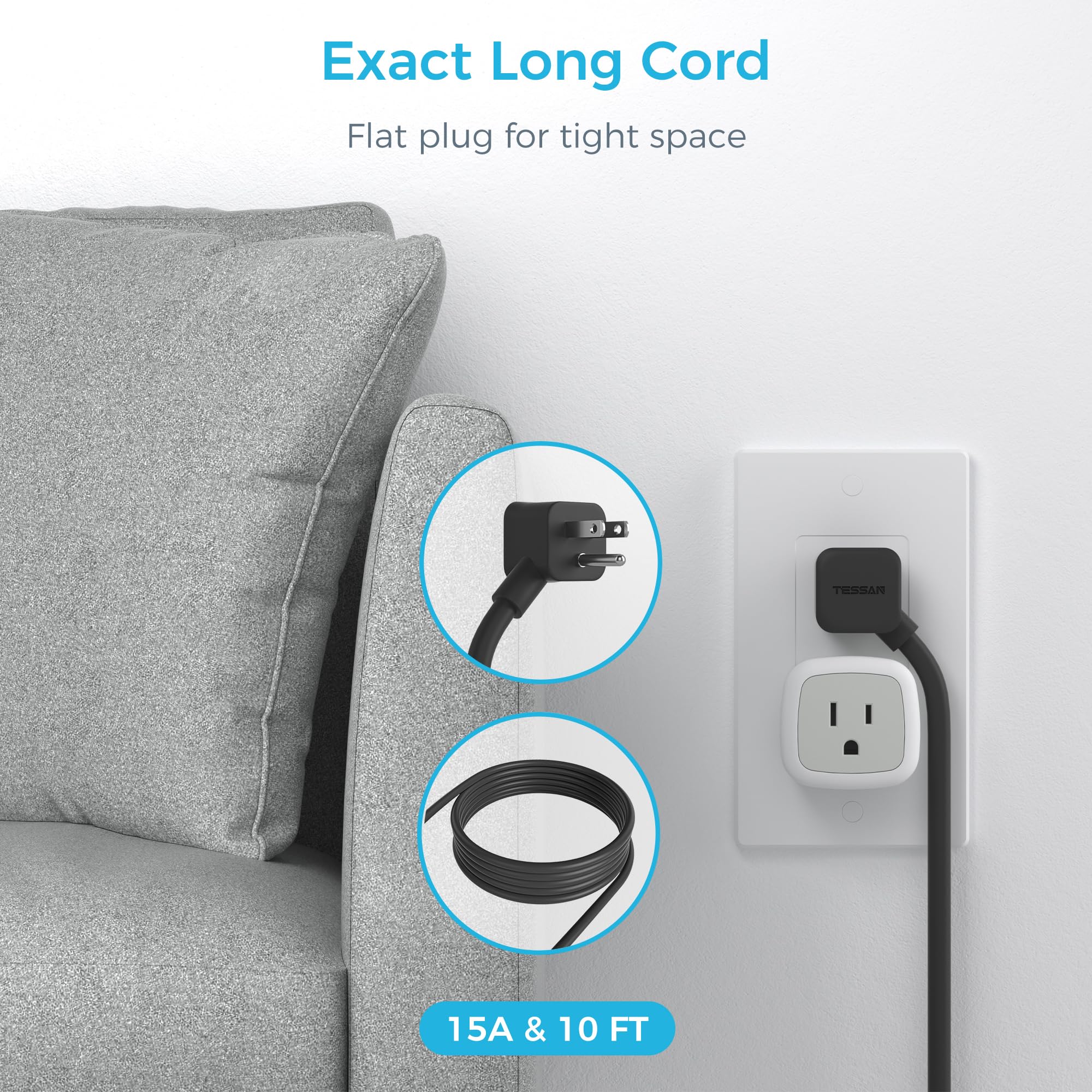 Foto 5 pulgar | Cable De Extensión Para Protección Contra Sobretensiones Tessan De 3 M Con 10 Salidas, 3 Usb - Venta Internacional.
