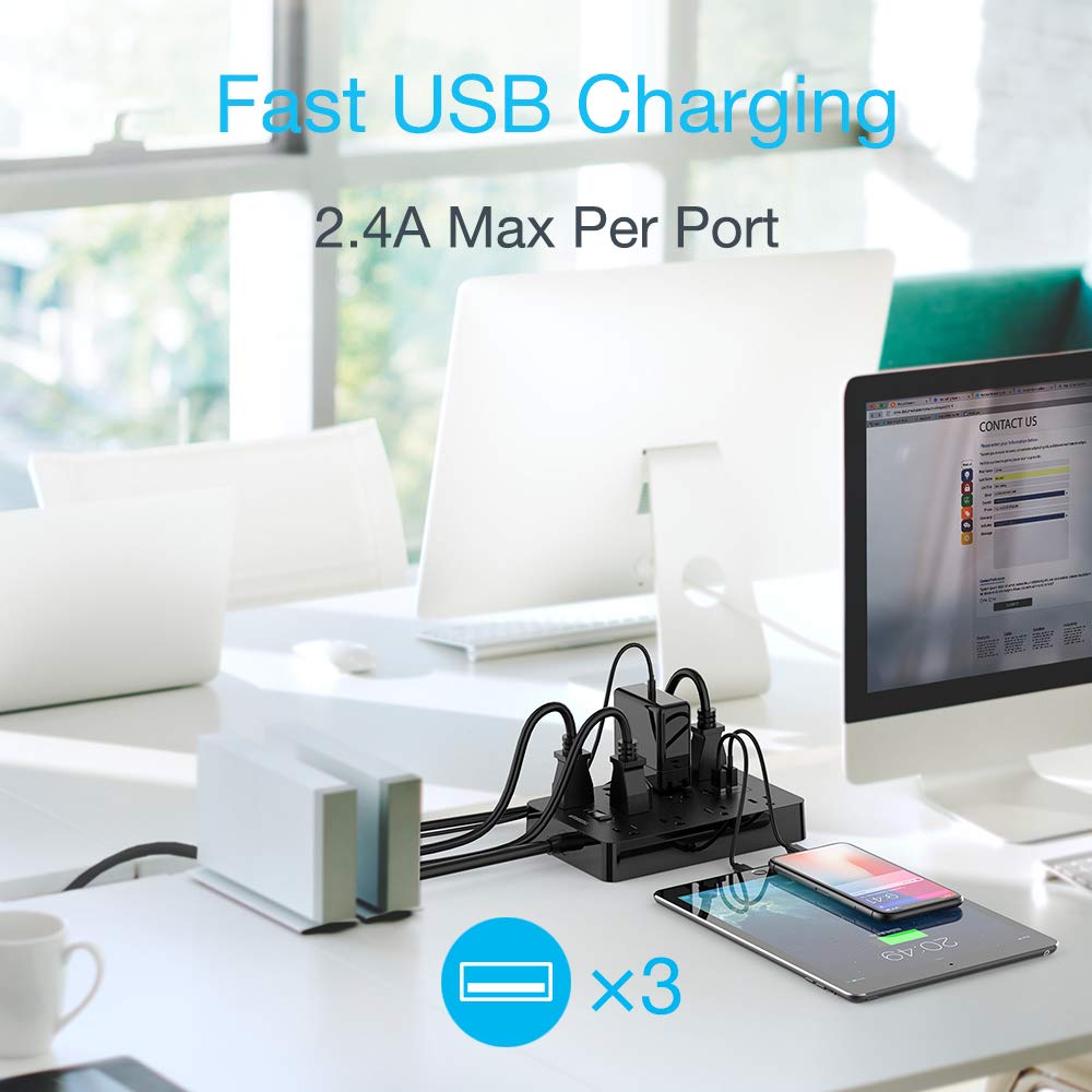 Foto 6 pulgar | Cable De Extensión Para Protección Contra Sobretensiones Tessan De 3 M Con 10 Salidas, 3 Usb - Venta Internacional.