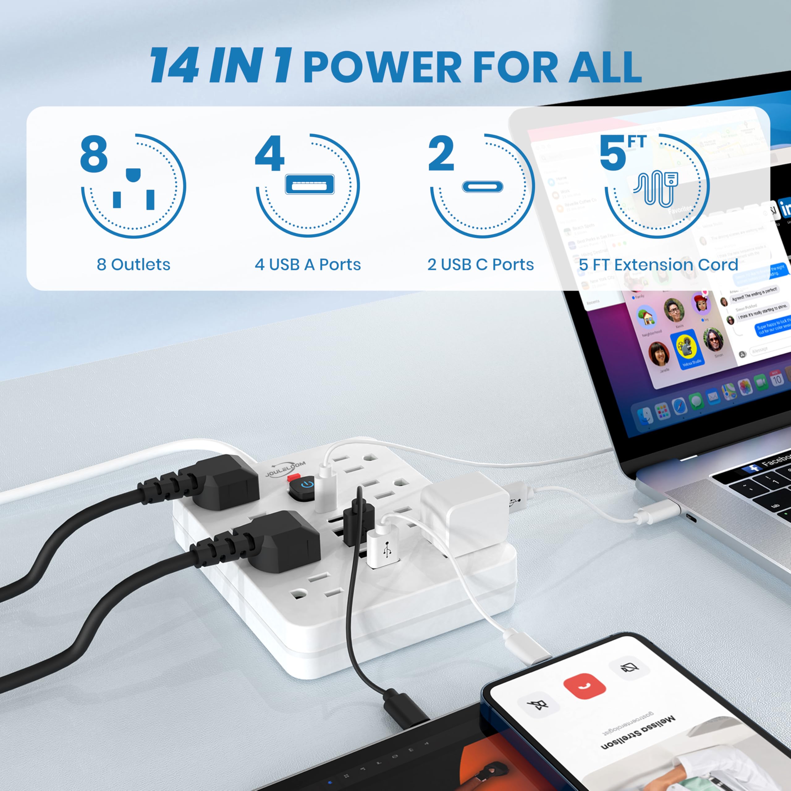 Foto 3 pulgar | Protector Contra Sobretensiones Power Strip Jouleloom, 8 Salidas, 4 Usb, 2 Usb C - Venta Internacional.