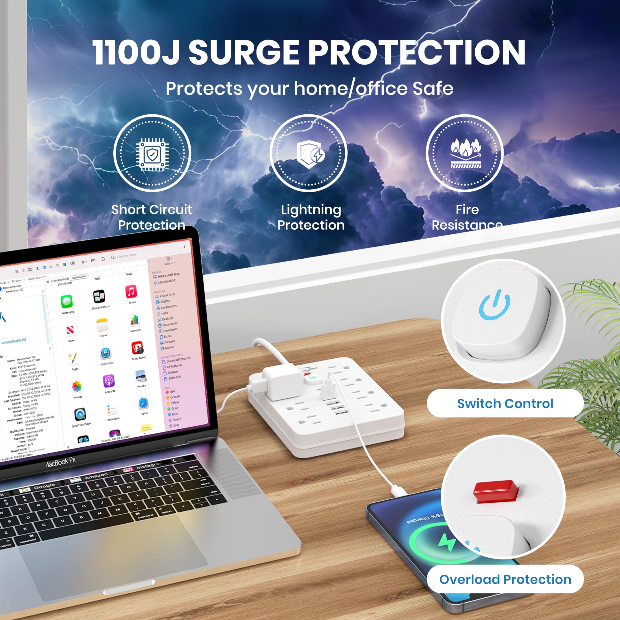 Foto 6 pulgar | Protector Contra Sobretensiones Power Strip Jouleloom, 8 Salidas, 4 Usb, 2 Usb C - Venta Internacional.