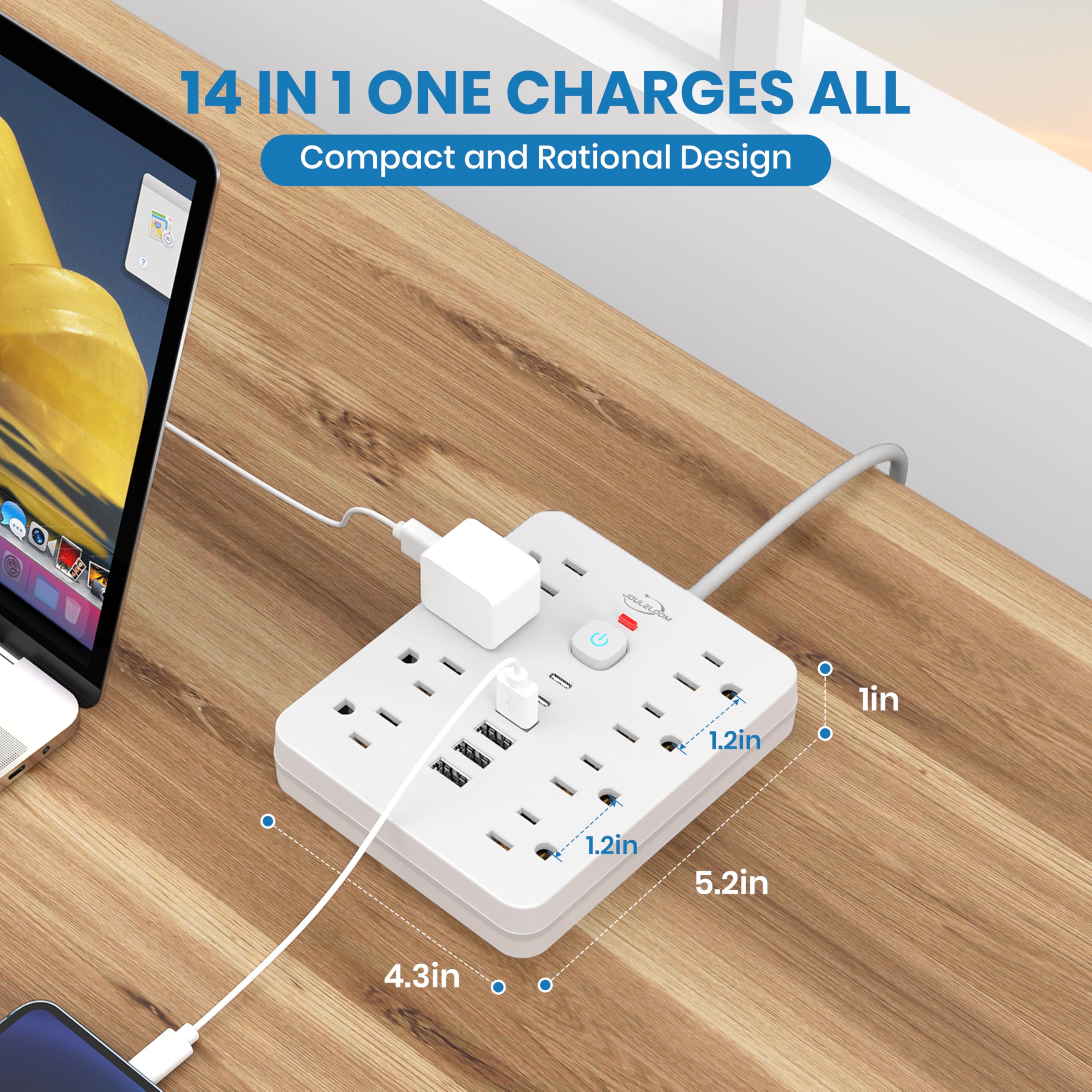 Foto 7 pulgar | Protector Contra Sobretensiones Power Strip Jouleloom, 8 Salidas, 4 Usb, 2 Usb C - Venta Internacional.