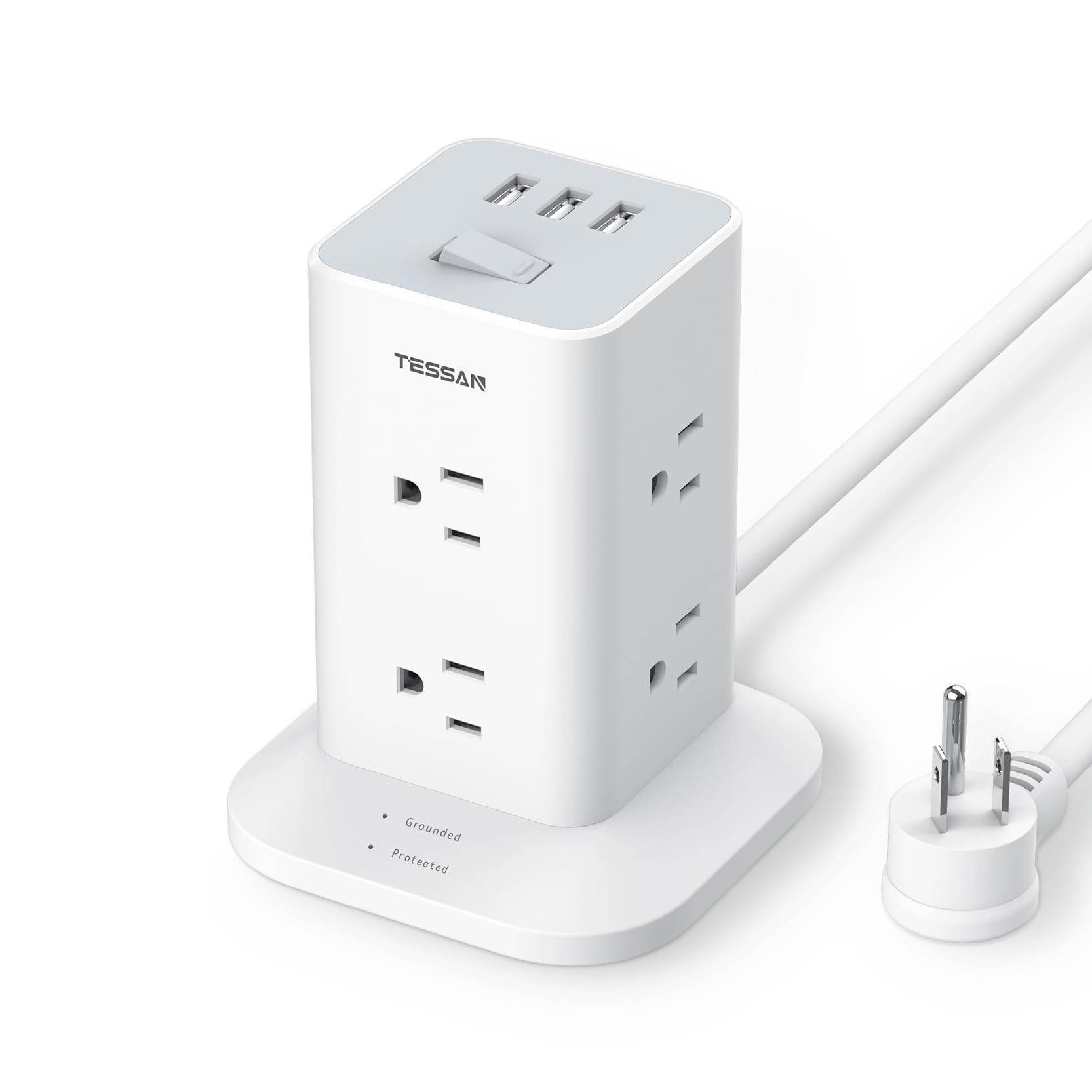 Power Strip Tower Tessan De 8 Salidas Y 3 Cargadores Usb 1700j Surge - Venta Internacional.