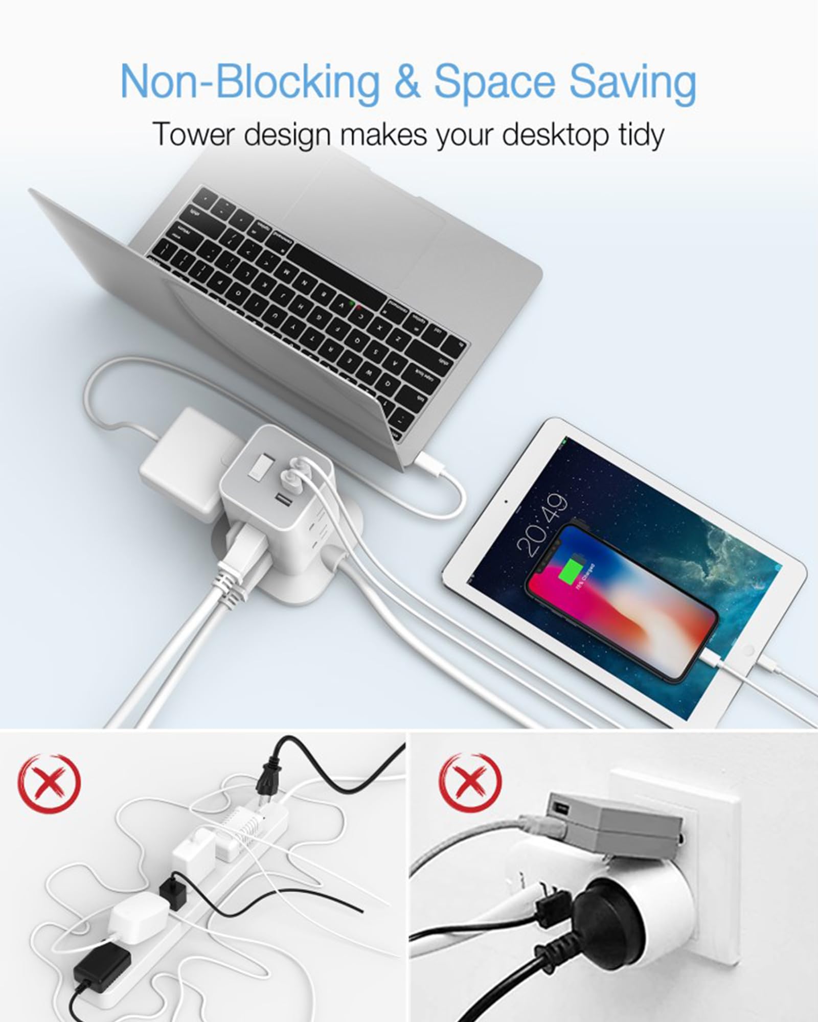 Foto 5 pulgar | Power Strip Tower Tessan De 8 Salidas Y 3 Cargadores Usb 1700j Surge - Venta Internacional.