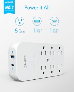 Foto 2 | Extensor De Toma De Corriente Y Cargador De Pared Usb Anker, 6 Salidas, 2 Usb - Venta Internacional.