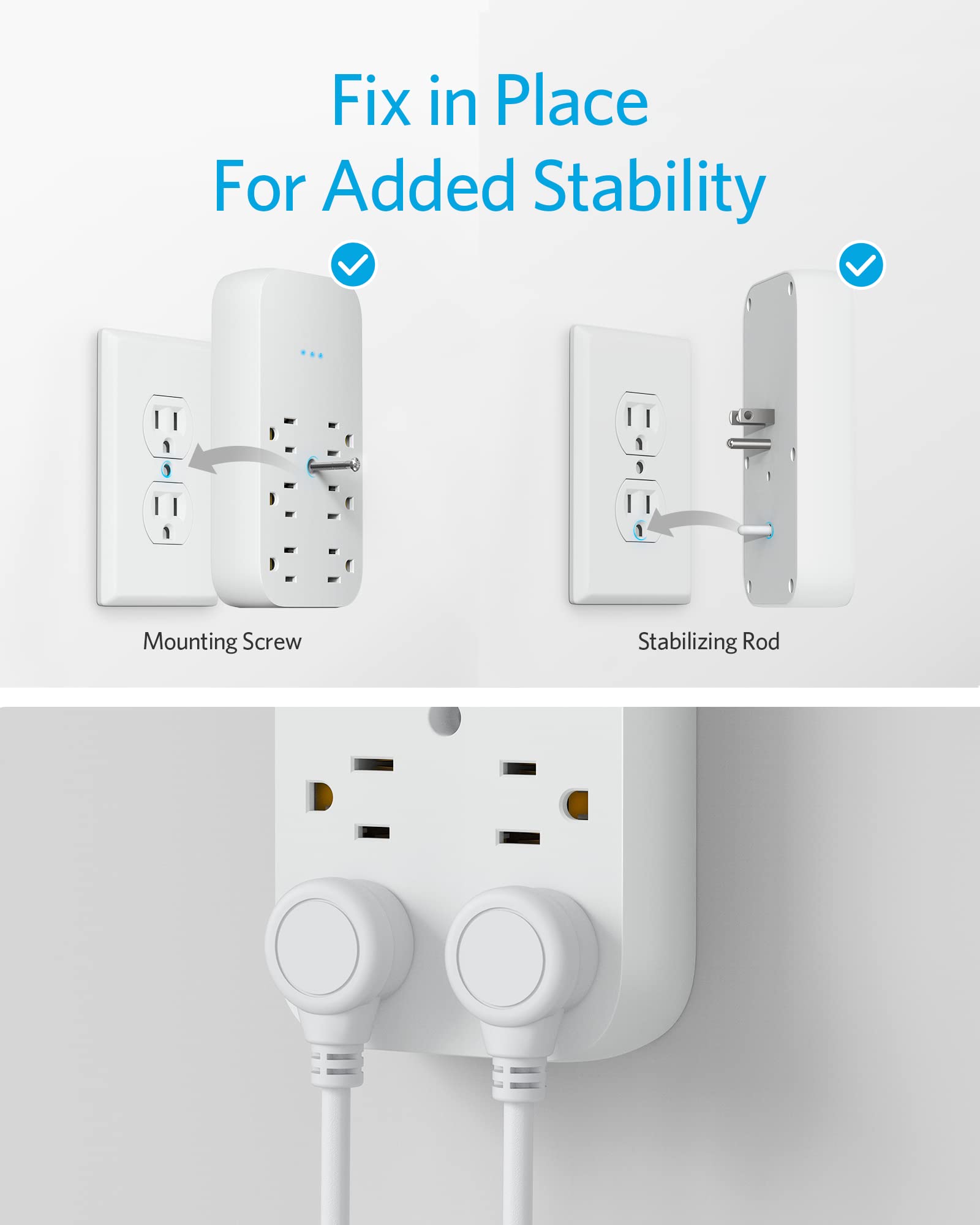 Foto 7 pulgar | Extensor De Toma De Corriente Y Cargador De Pared Usb Anker, 6 Salidas, 2 Usb - Venta Internacional.