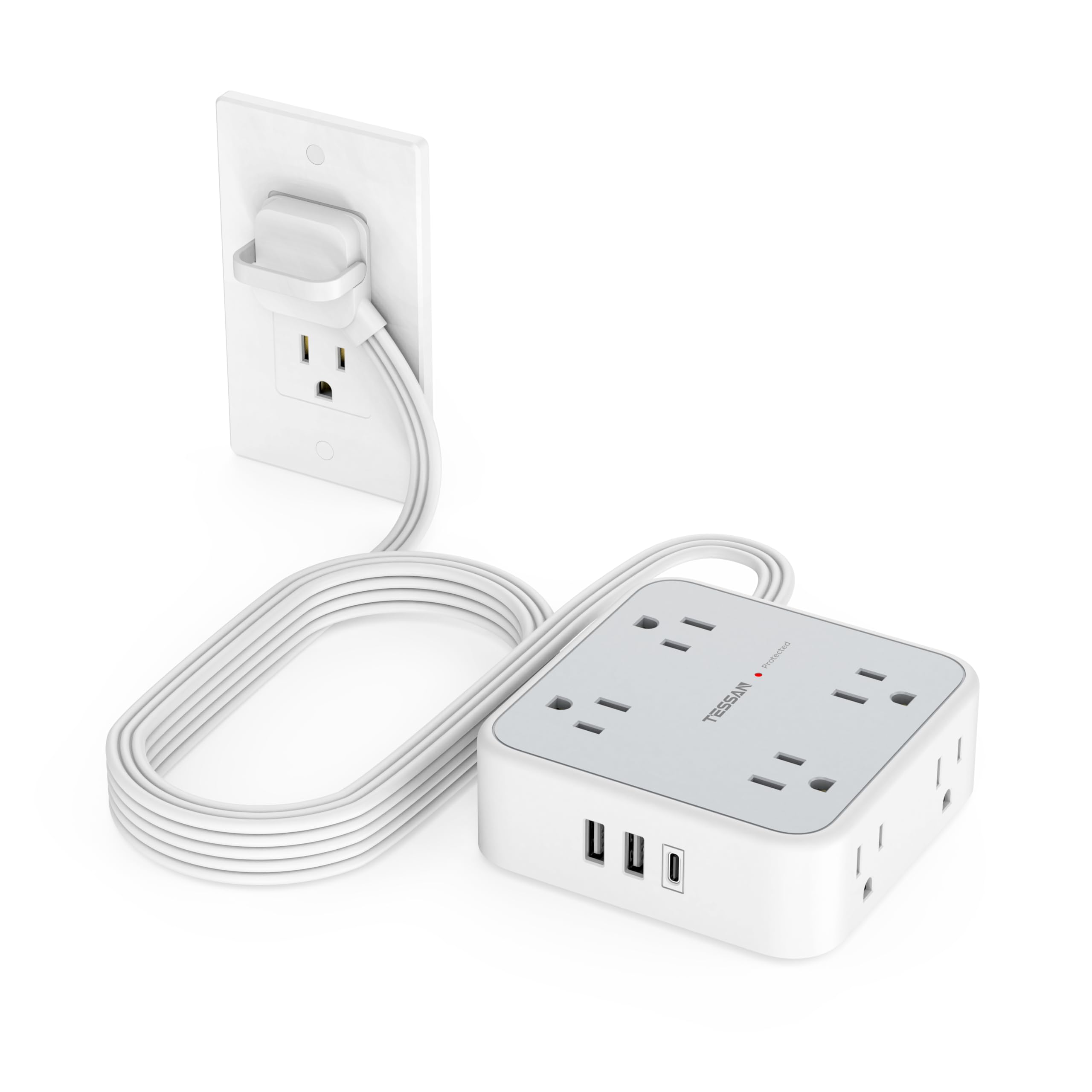 Protector Contra Sobretensiones, Regleta Tessan, 8 Salidas Y 3 Puertos Usb - Venta Internacional.