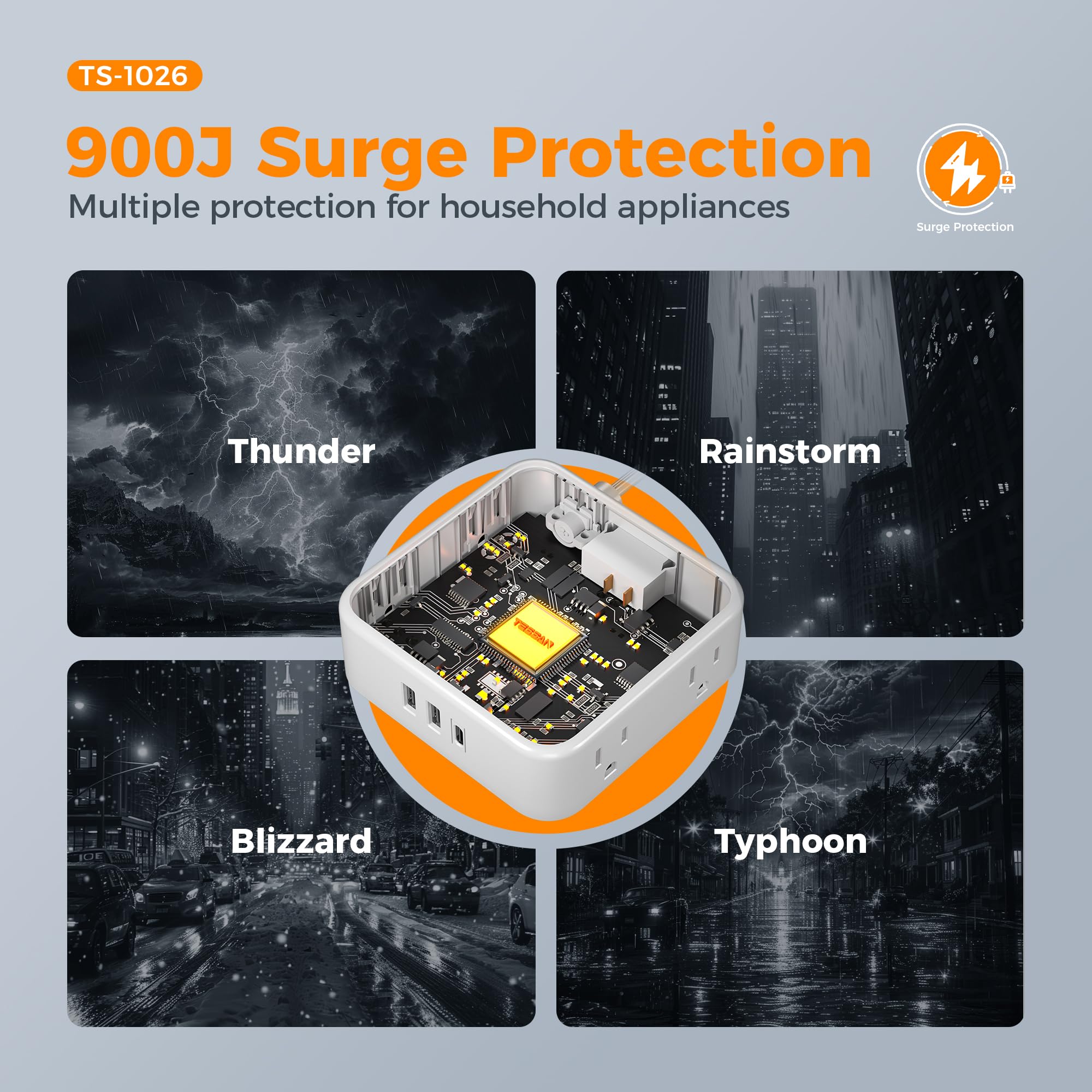 Foto 5 pulgar | Protector Contra Sobretensiones, Regleta Tessan, 8 Salidas Y 3 Puertos Usb - Venta Internacional.