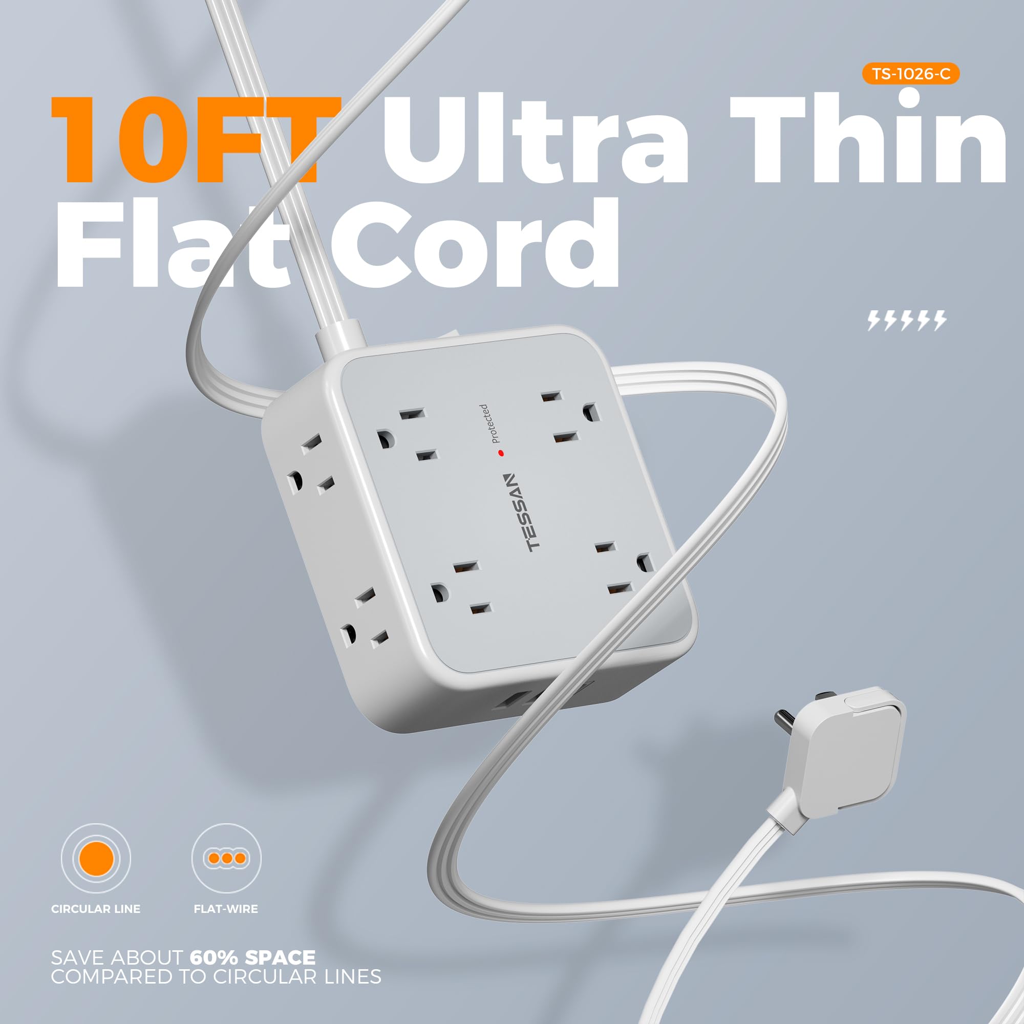 Foto 6 pulgar | Protector Contra Sobretensiones, Regleta Tessan, 8 Salidas Y 3 Puertos Usb - Venta Internacional.